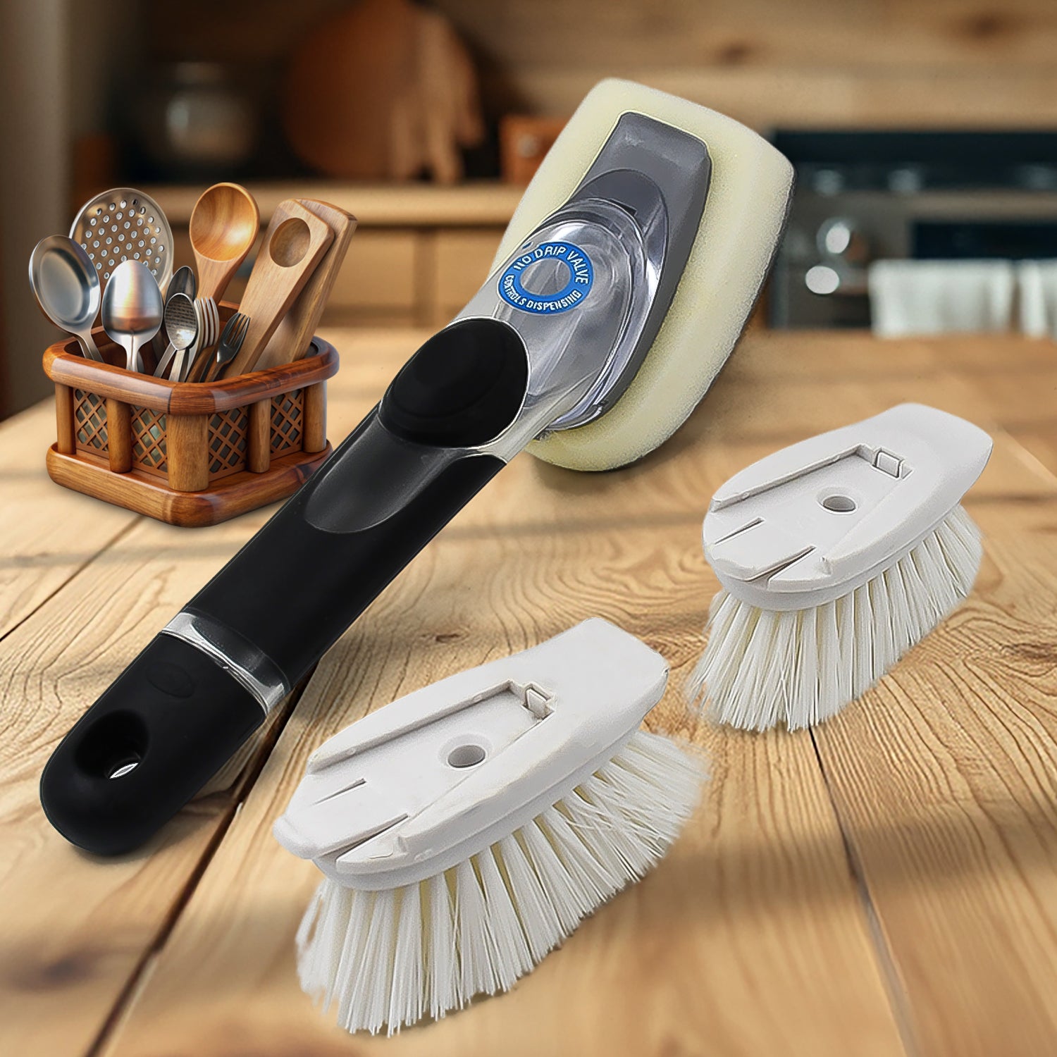 Dish Scrubber with Soap Dispenser, Soap Dispensing Dish Brush Set (1 Set / With Brown Box) - Shivani Jaswal Dish Scrubber with Soap Dispenser, Soap Dispensing Dish Brush Set (1 Set / With Brown Box)