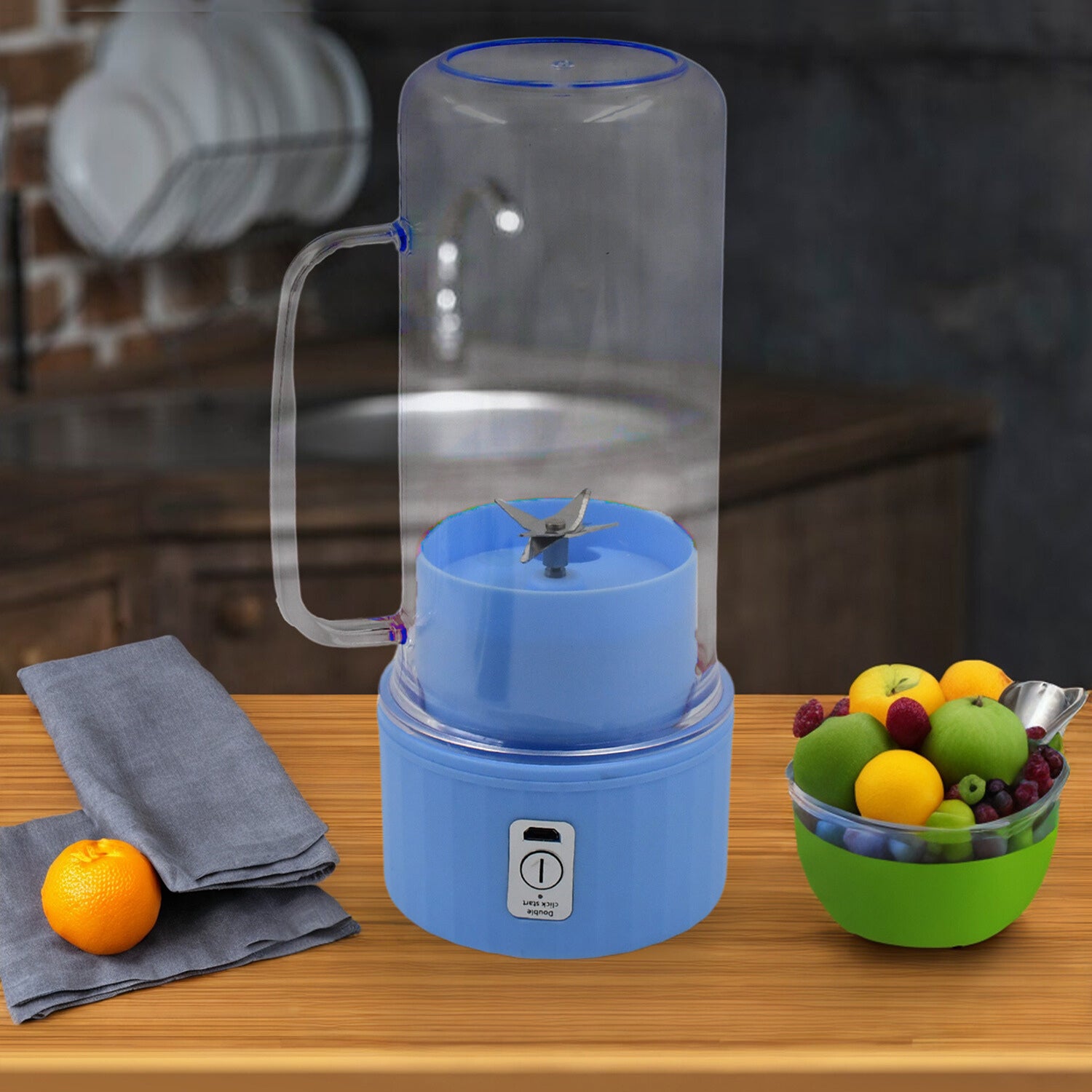 Portable Electric Juicer With Handle & Straw, USB Rechargeable 6 Stainless Steel Blades (500 ML) - Shivani Jaswal Portable Electric Juicer With Handle & Straw, USB Rechargeable 6 Stainless Steel Blades (500 ML)
