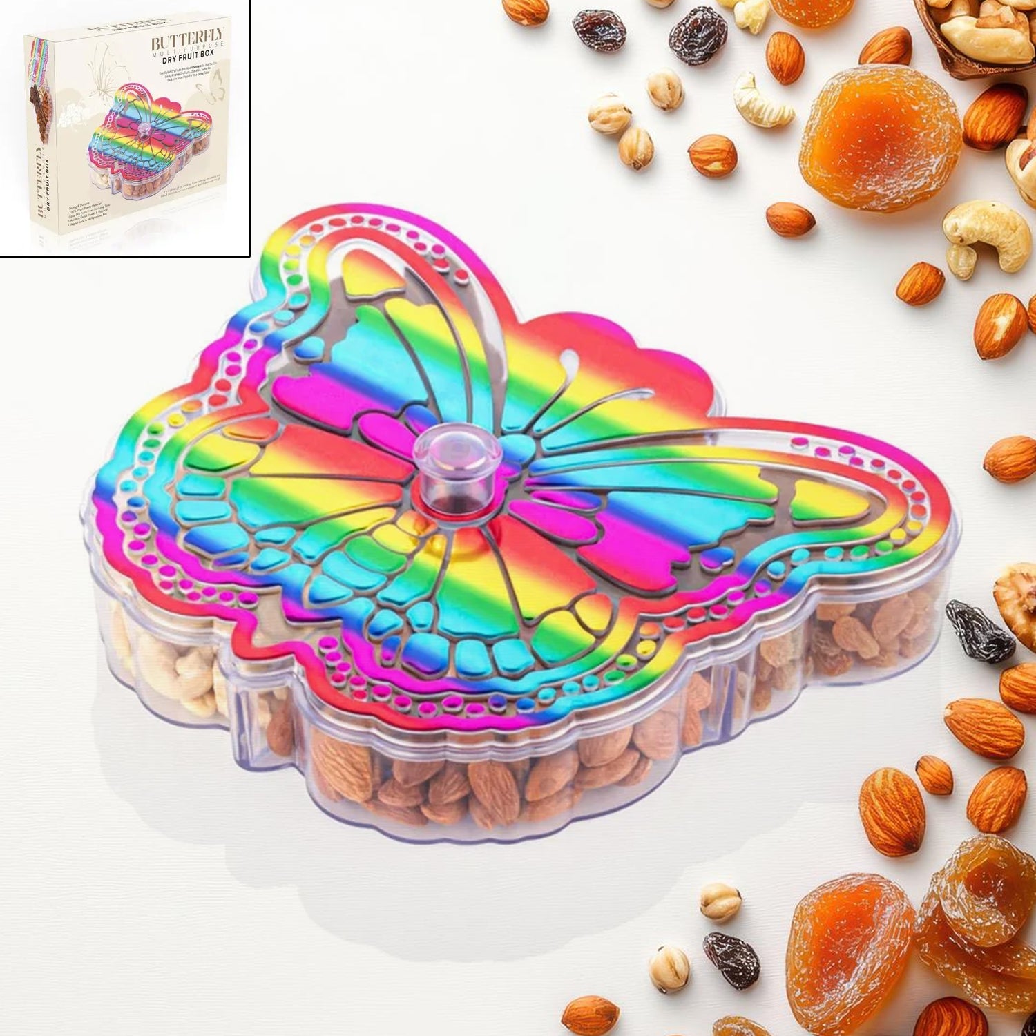 Butterfly Shape 4 Compartment Multipurpose Box | Dry Fruit Box (1 Pc) - Shivani Jaswal Butterfly Shape 4 Compartment Multipurpose Box | Dry Fruit Box (1 Pc)