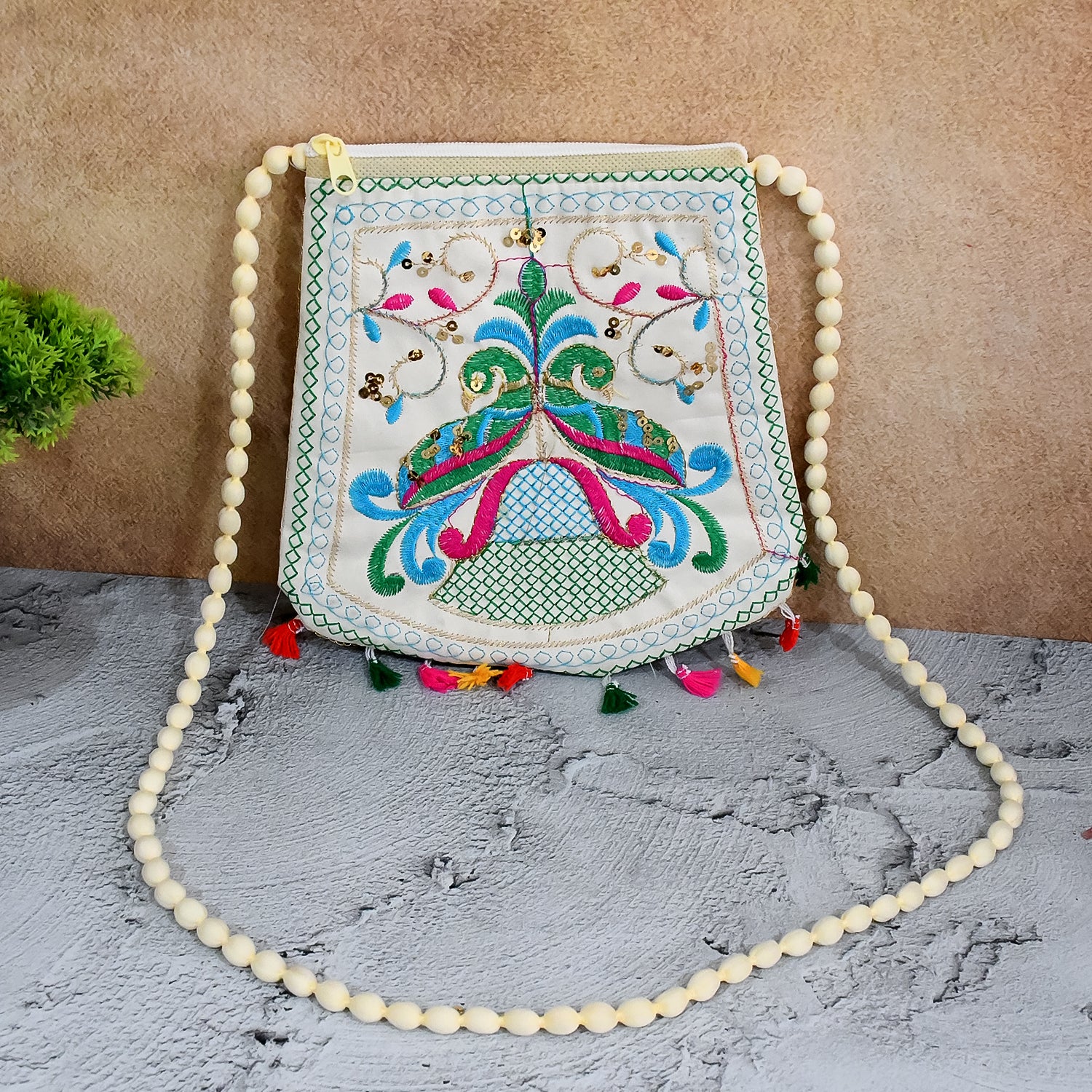 Handcrafted Cotton Embroidered Shoulder Bag / Purse for Girls & women (1 Pc / 9 Inch / Mix Desing) - Shivani Jaswal Handcrafted Cotton Embroidered Shoulder Bag / Purse for Girls & women (1 Pc / 9 Inch / Mix Desing)