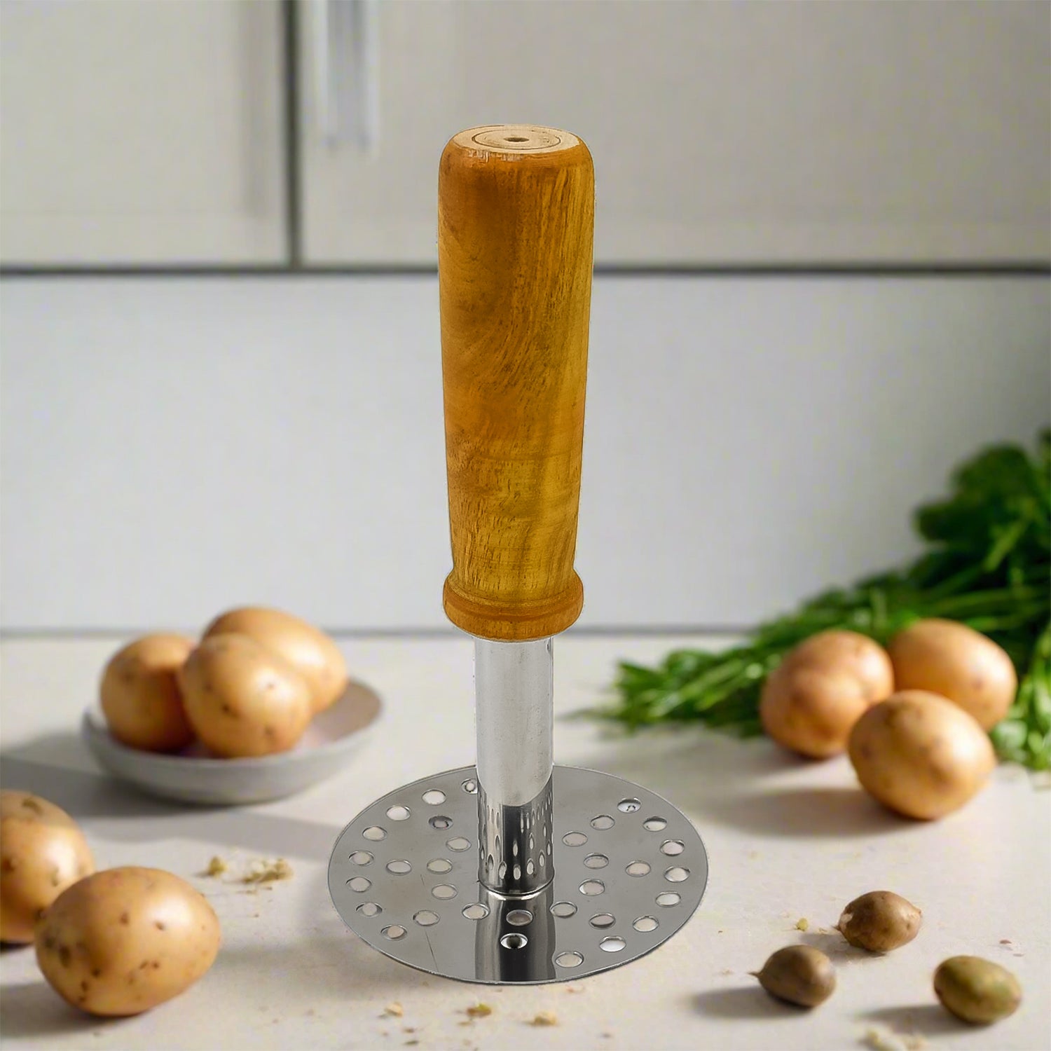 High Grade Stainless Steel Potato Masher Paubhaji / Pav Bhaji Masher with Wooden handle (1 Pc) - Shivani Jaswal High Grade Stainless Steel Potato Masher Paubhaji / Pav Bhaji Masher with Wooden handle (1 Pc)