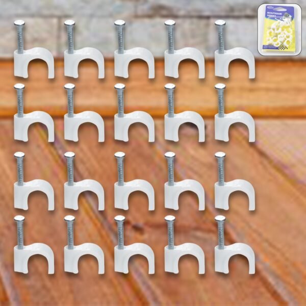 Wire Wall Clips, Plastic Cable Clips Round Wire Pins with Steel Nail (20 Pcs Set)
