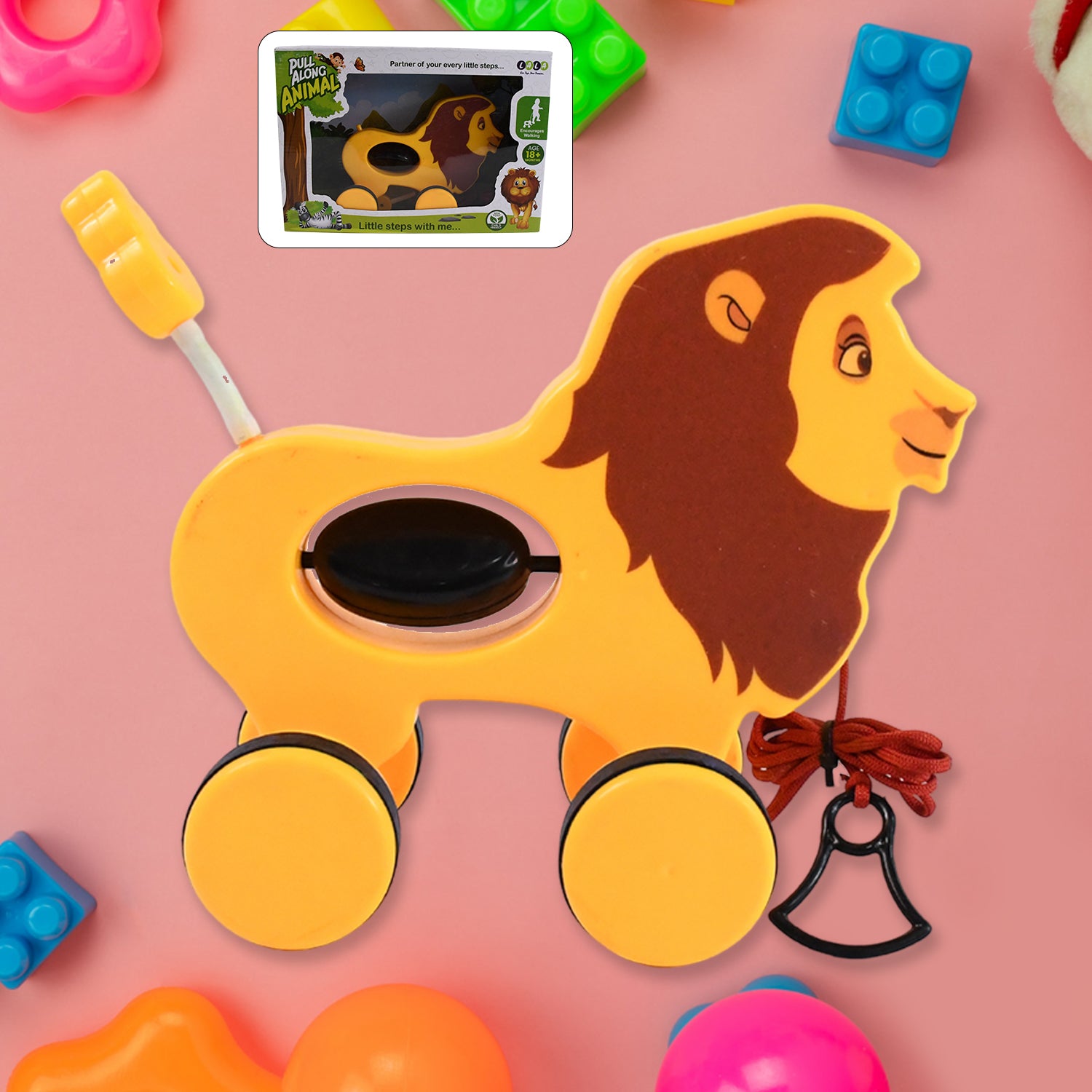 Lion Pull Along Toy, Baby Early Walking Pull Toy (1 Pc) - Shivani Jaswal Lion Pull Along Toy, Baby Early Walking Pull Toy (1 Pc)