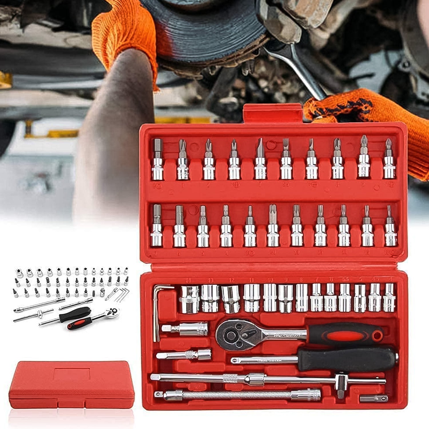Socket 1 / 4 Inch Combination Repair Tool Kit (Red, 46 pcs) - Shivani Jaswal Socket 1 / 4 Inch Combination Repair Tool Kit (Red, 46 pcs)