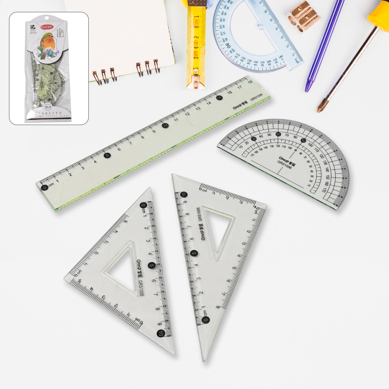 4-Piece Geometry Set, Triangle Ruler Protractor Straight Ruler - Shivani Jaswal 4-Piece Geometry Set, Triangle Ruler Protractor Straight Ruler