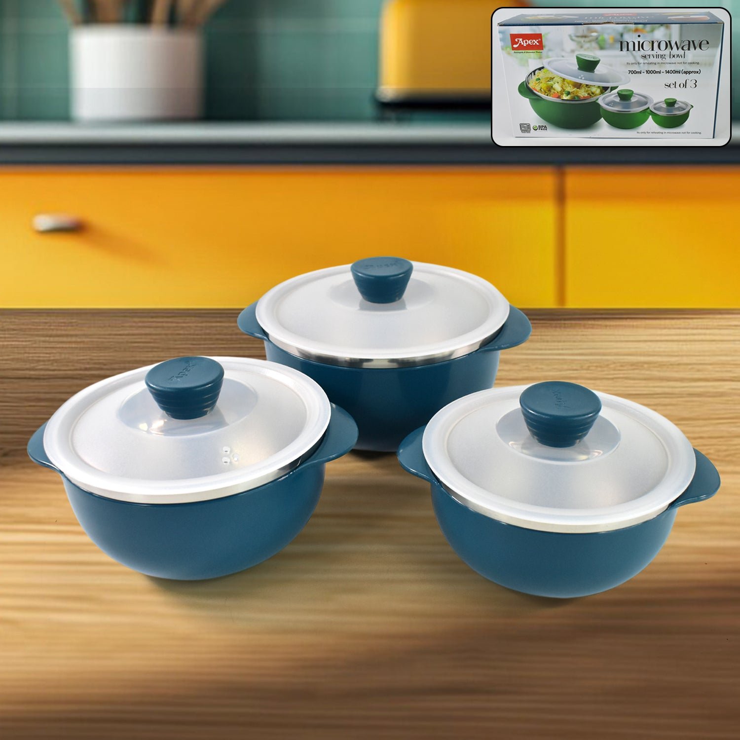 Apex Microwave-Safe Serving Bowl 3 Pcs Set (700ml, 1000ml, 1400ml) - Shivani Jaswal Apex Microwave-Safe Serving Bowl 3 Pcs Set (700ml, 1000ml, 1400ml)