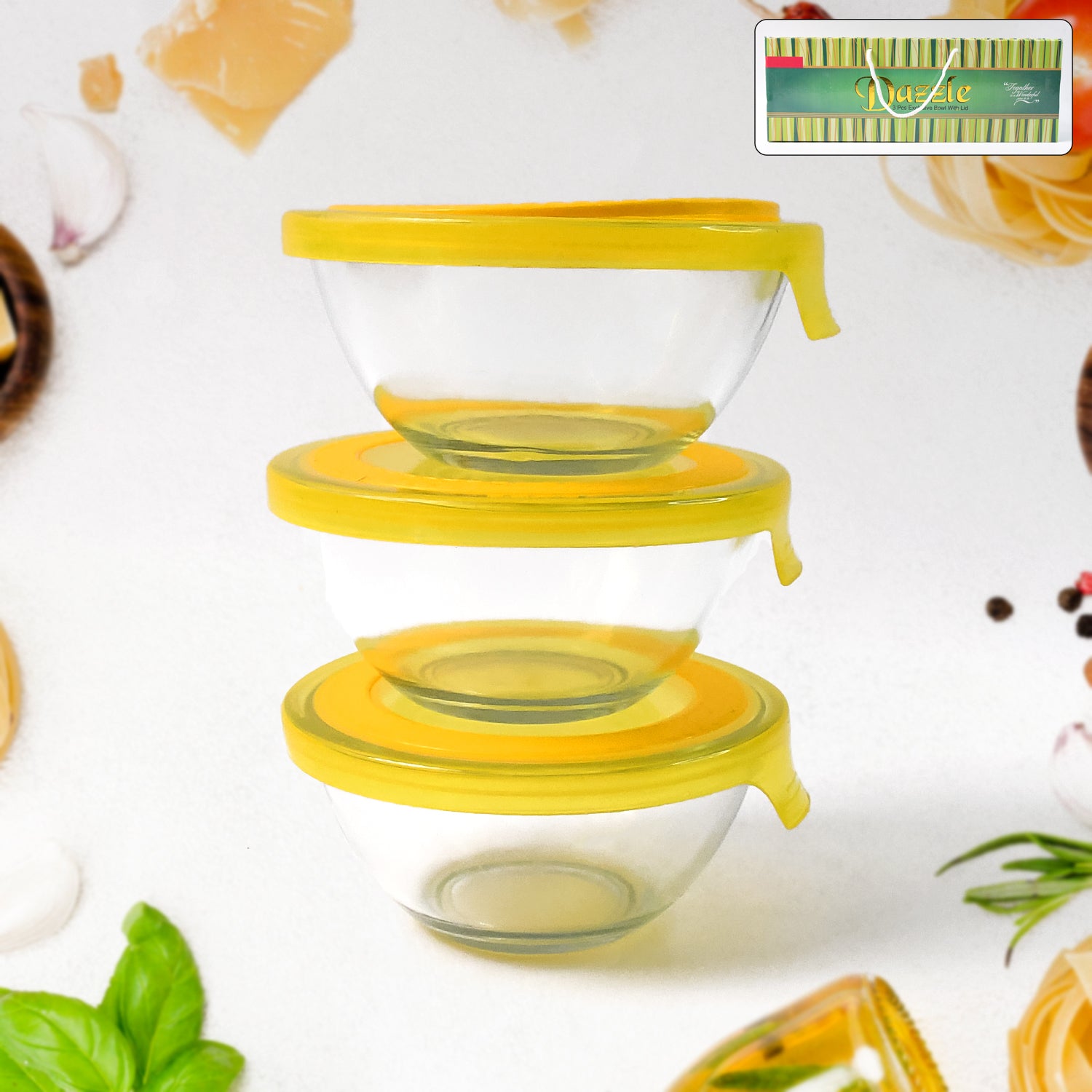 Dazzle Glass Bowl Set Mixing / Storage Bowls with Lids (3 pcs Set) - Shivani Jaswal Dazzle Glass Bowl Set Mixing / Storage Bowls with Lids (3 pcs Set)