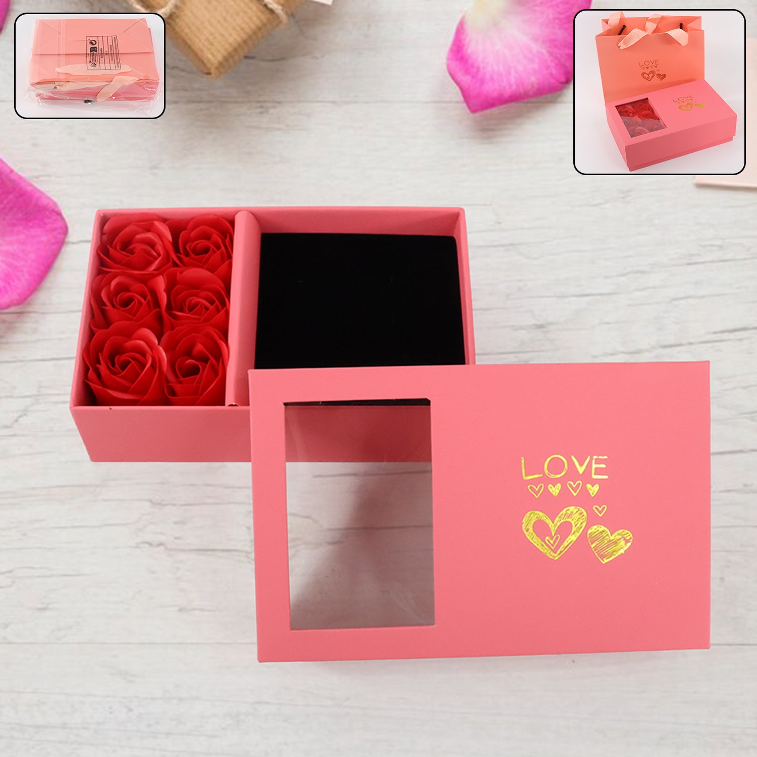 Jewellery Gift Box with Lids & Roses Packaging Box with 6 Roses (1 Set) - Shivani Jaswal Jewellery Gift Box with Lids & Roses Packaging Box with 6 Roses (1 Set)