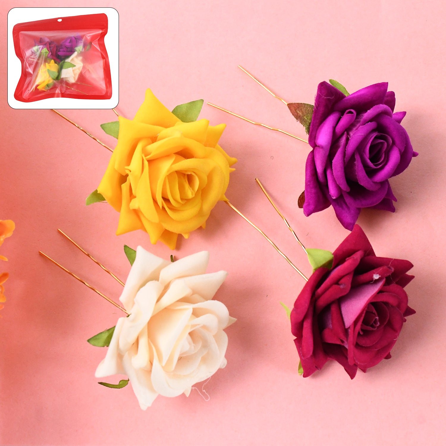 Colourful Flowing Flower Hair Pin (4 Pcs Set / Mix Color), Hair accessories - Shivani Jaswal Colourful Flowing Flower Hair Pin (4 Pcs Set / Mix Color), Hair accessories