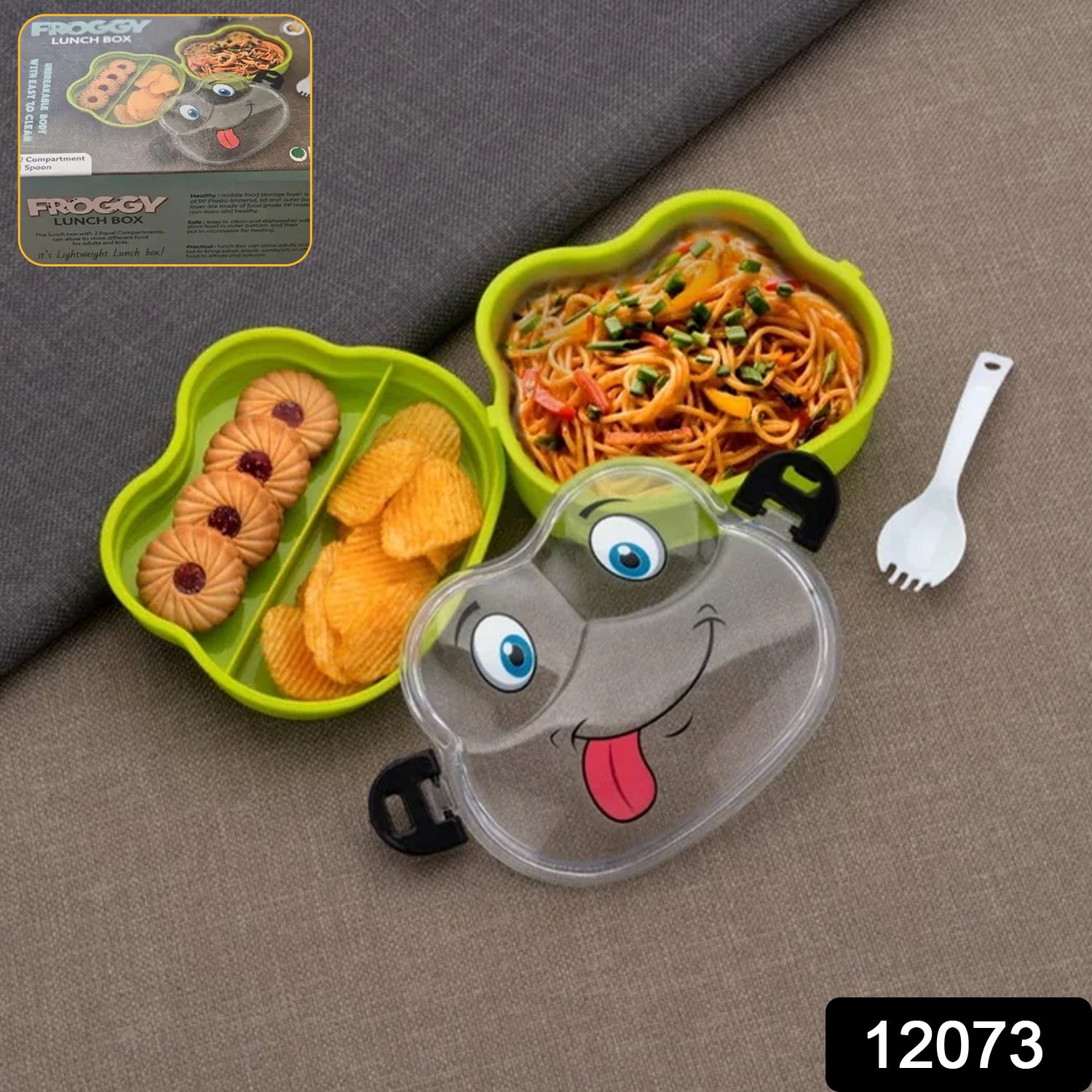 Double Layer Froggy Shape Lunch Box with Spoon (1 Pc / Mix Color) - Shivani Jaswal Double Layer Froggy Shape Lunch Box with Spoon (1 Pc / Mix Color)