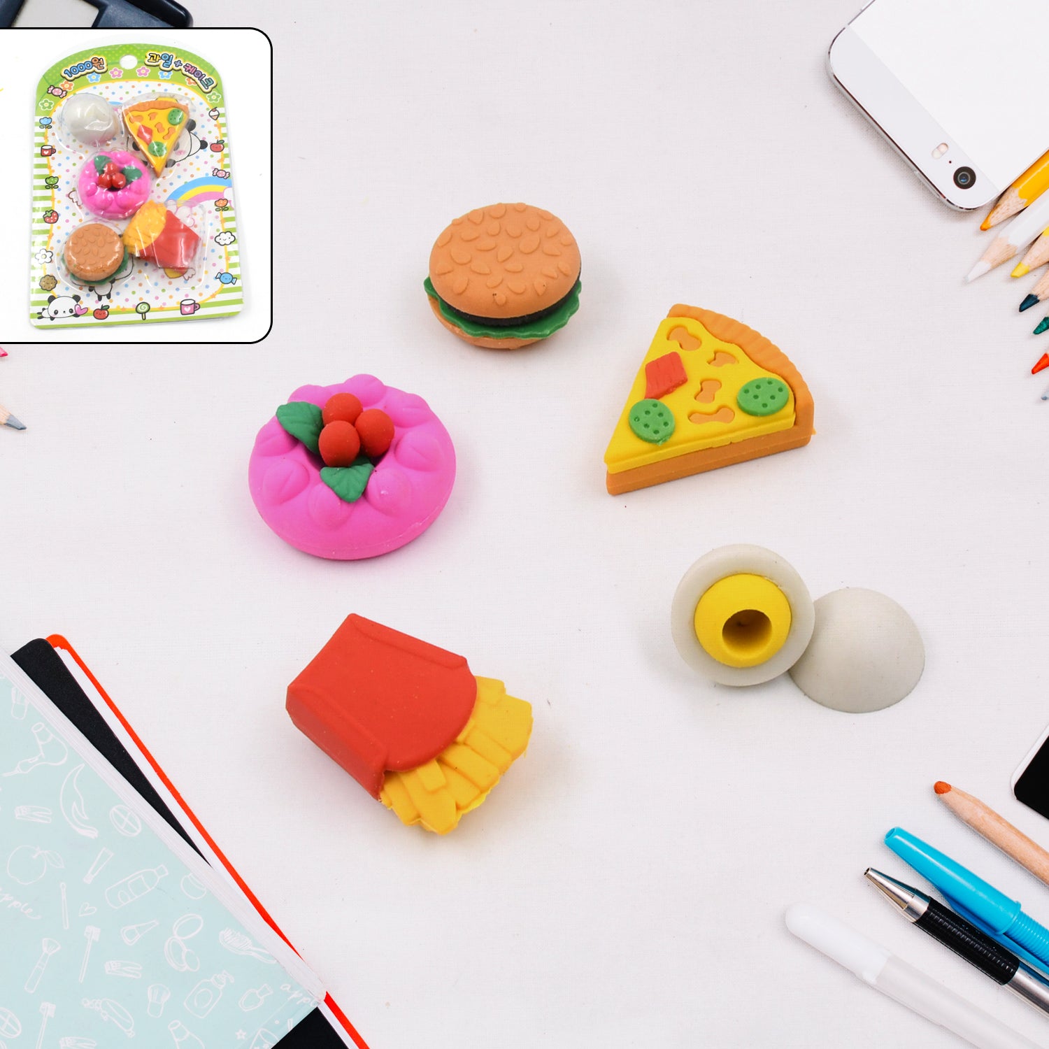 3D Food-Shaped Colorful Eraser Set – Cute Novelty Mini Erasers for Kids (5 Pc Set) - Shivani Jaswal 3D Food-Shaped Colorful Eraser Set – Cute Novelty Mini Erasers for Kids (5 Pc Set)