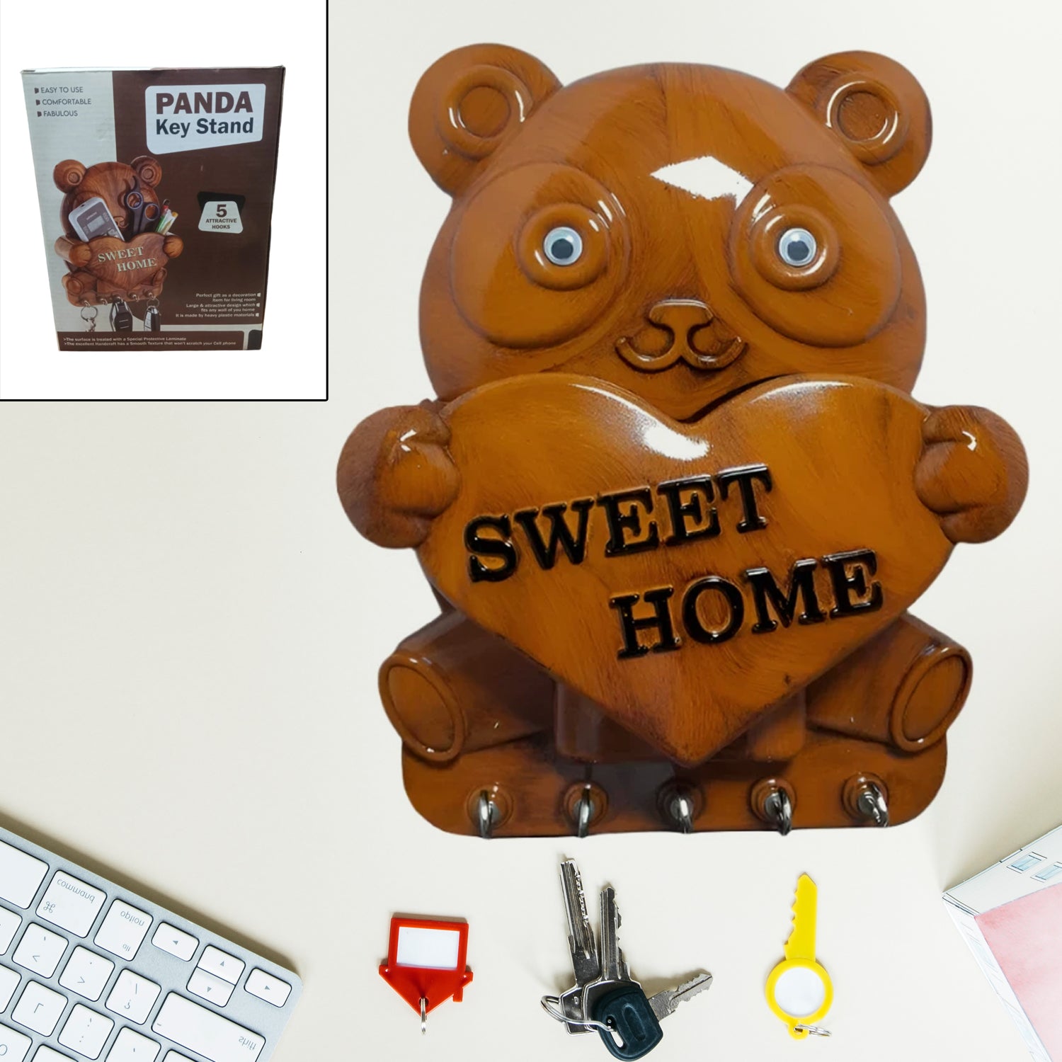 Cute Plastic Panda Key Holder, Wall Key Rack with 5 Hooks (1 Pc) - Shivani Jaswal Cute Plastic Panda Key Holder, Wall Key Rack with 5 Hooks (1 Pc)