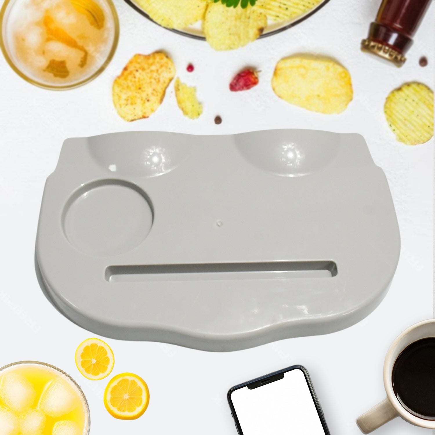 Snack Caddy Tray with a Drink Cup Holder, The Ultimate Movie Night - Shivani Jaswal Snack Caddy Tray with a Drink Cup Holder, The Ultimate Movie Night