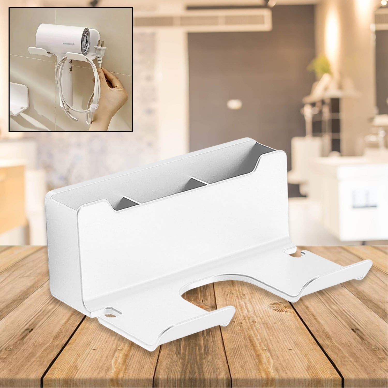 3 Compartment Wall Mount Hair Blower, Hair Dryers Holder (1 Pc) - Shivani Jaswal 3 Compartment Wall Mount Hair Blower, Hair Dryers Holder (1 Pc)