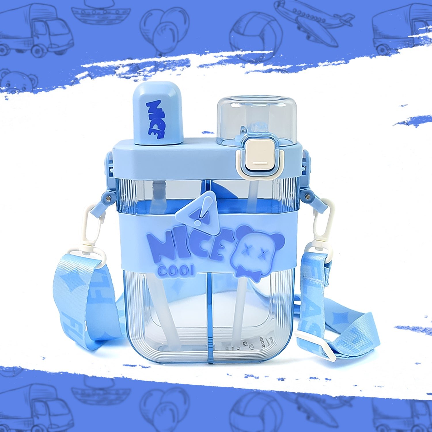 2in1 Dual Compartment Water Bottle with Straw and Adjustable Shoulder Straps (1 Pc / Multi color) - Shivani Jaswal 2in1 Dual Compartment Water Bottle with Straw and Adjustable Shoulder Straps (1 Pc / Multi color)