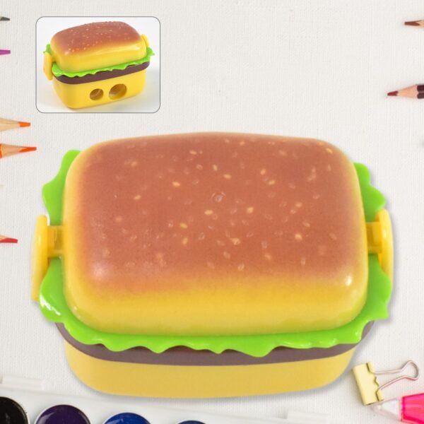 Plastic Burger Shape Small Size Double Hole Sharpener With Eraser (1 Set)