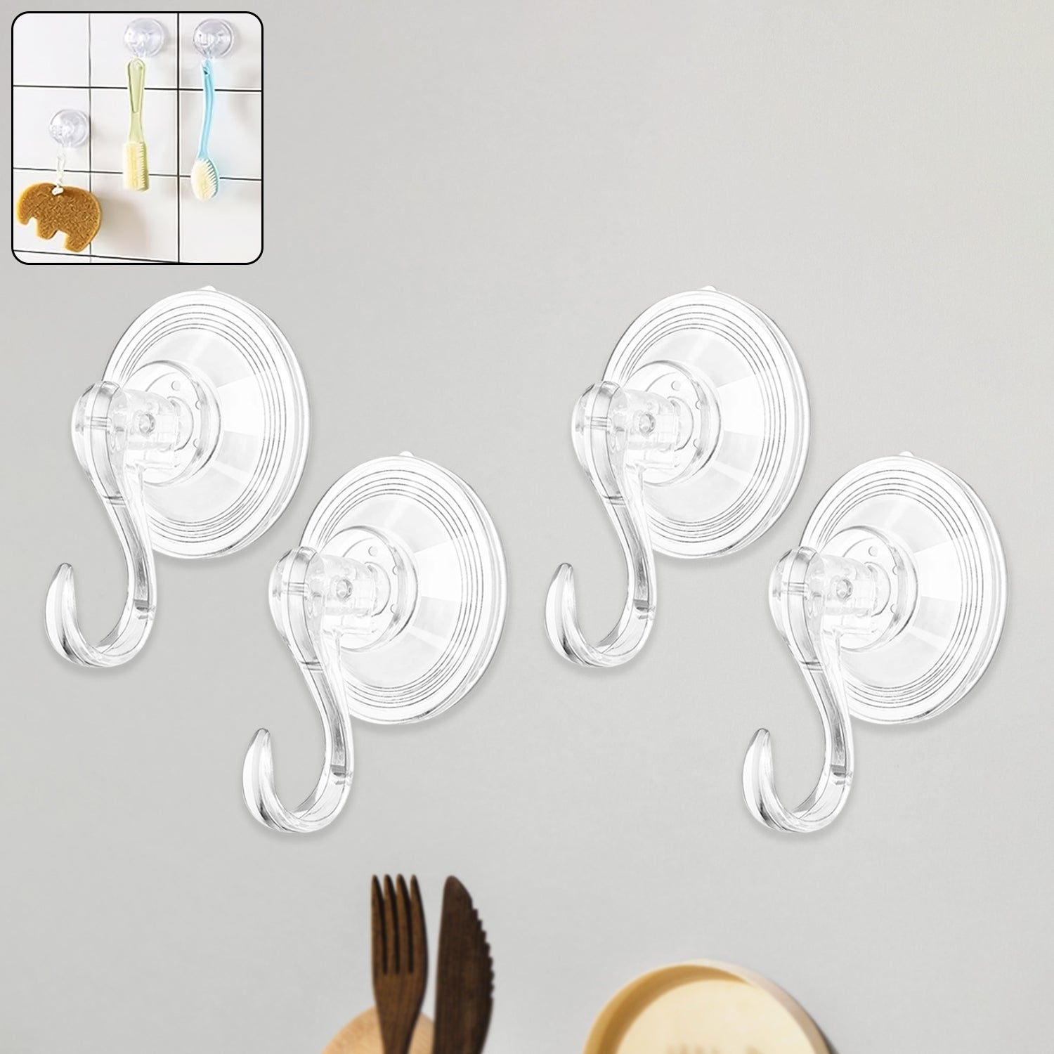 Plastic Suction Cup Hooks (4 Pcs Set) - Shivani Jaswal Plastic Suction Cup Hooks (4 Pcs Set)