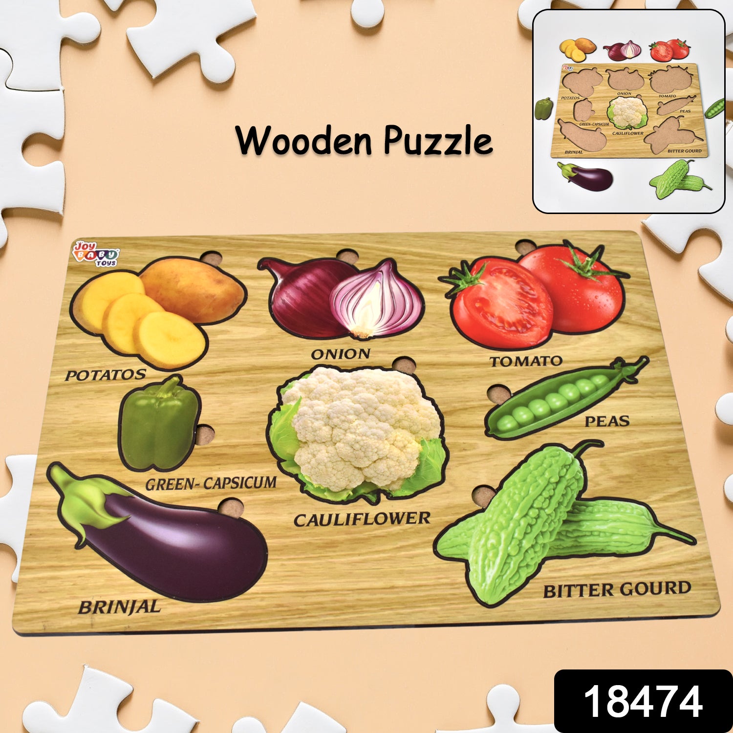 Wooden Vegetable Puzzle Learning Educational Board (1 Set / 28×20 Cm) - Shivani Jaswal Wooden Vegetable Puzzle Learning Educational Board (1 Set / 28×20 Cm)