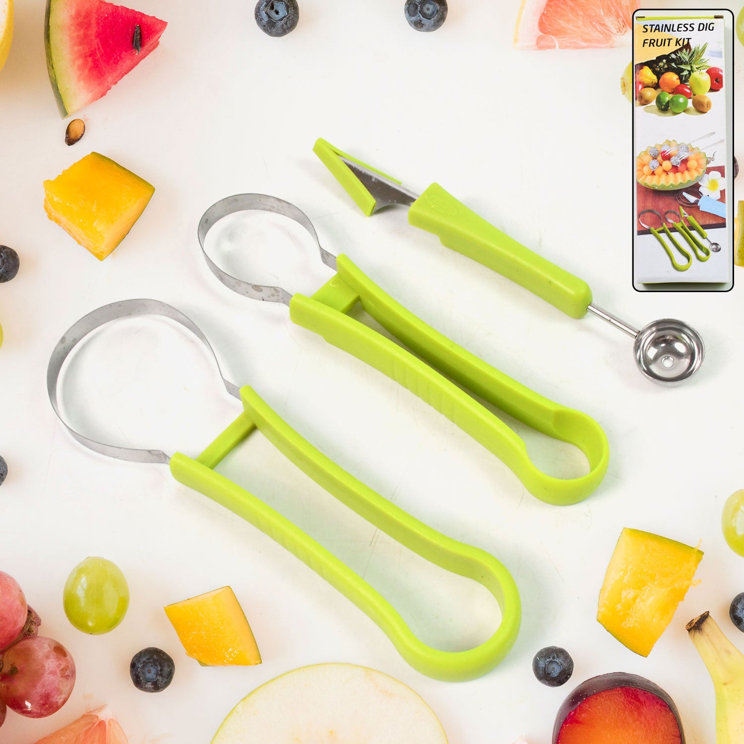 Professional 3 in 1 Stainless Steel Watermelon Cutter Fruit Carving Tools Set (1 Set) - Shivani Jaswal Professional 3 in 1 Stainless Steel Watermelon Cutter Fruit Carving Tools Set (1 Set)