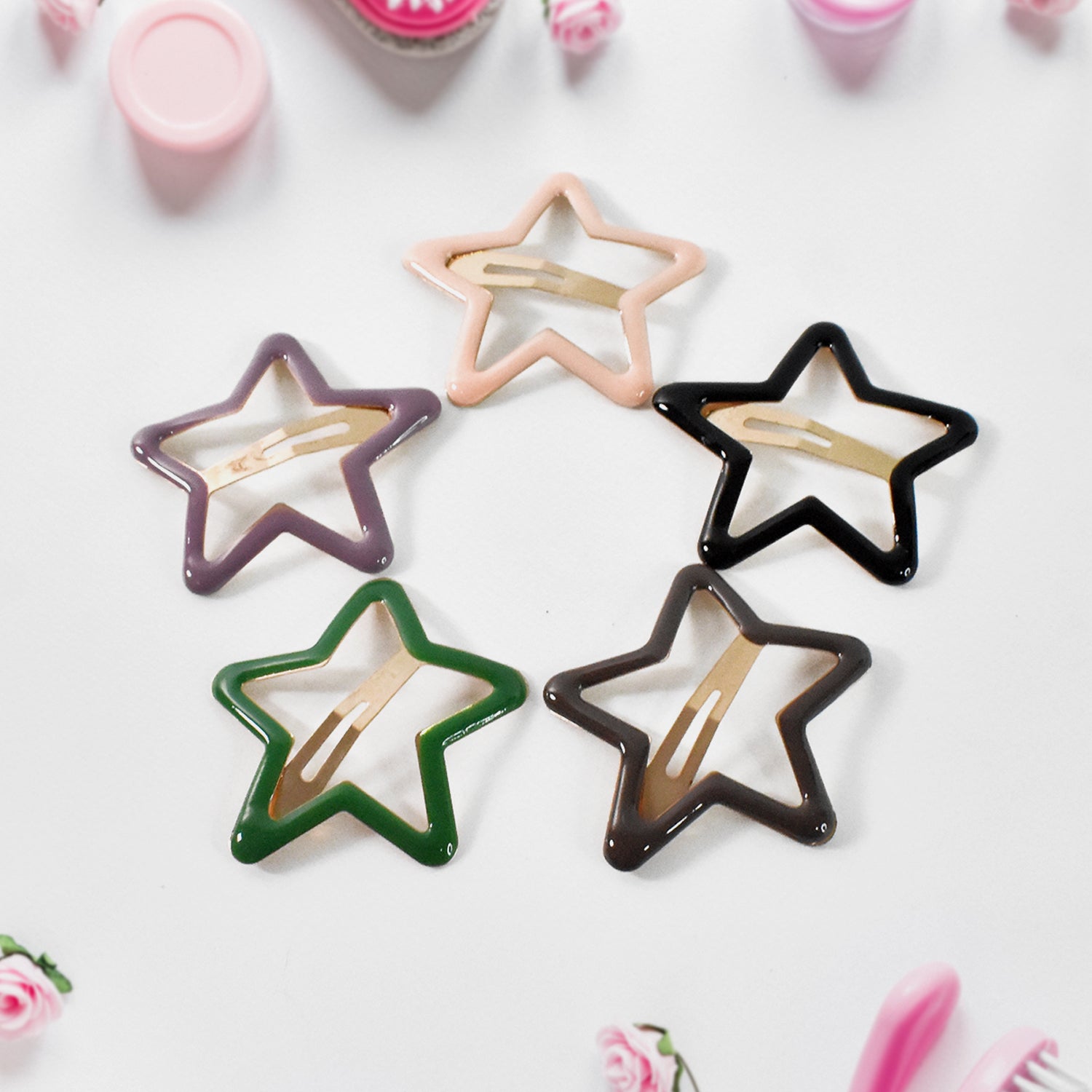 Metal Printed Star Shape Hair Clips (5 Pcs Set) - Shivani Jaswal Metal Printed Star Shape Hair Clips (5 Pcs Set)