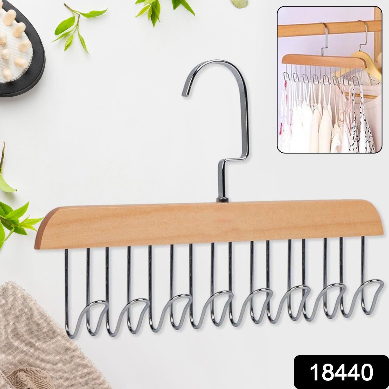 Space Saving 8 Hooks Wooden Hangers (1 Pc) - Shivani Jaswal Space Saving 8 Hooks Wooden Hangers (1 Pc)