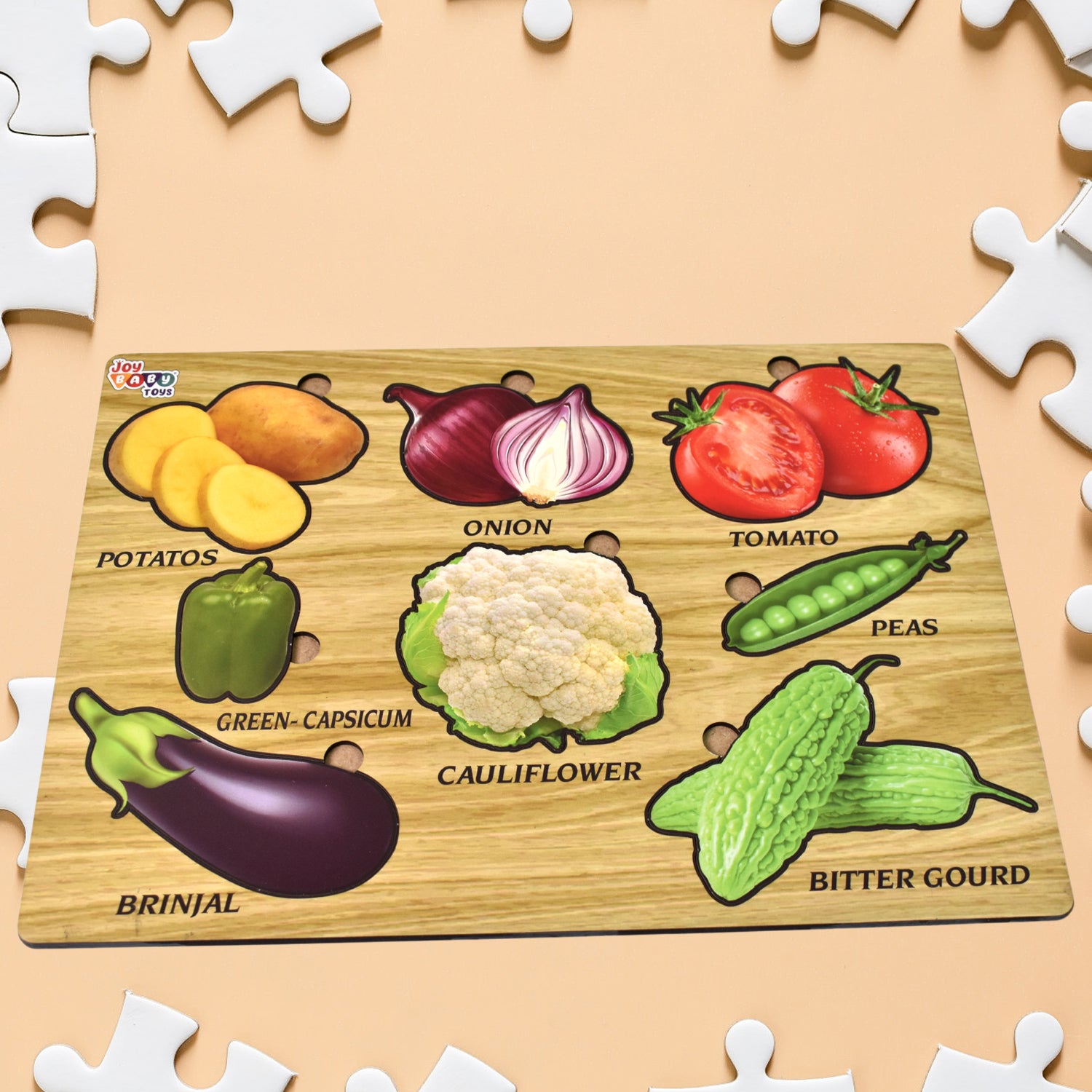 Wooden Vegetable Puzzle Learning Educational Board (1 Set / 28×20 Cm) - Shivani Jaswal Wooden Vegetable Puzzle Learning Educational Board (1 Set / 28×20 Cm)