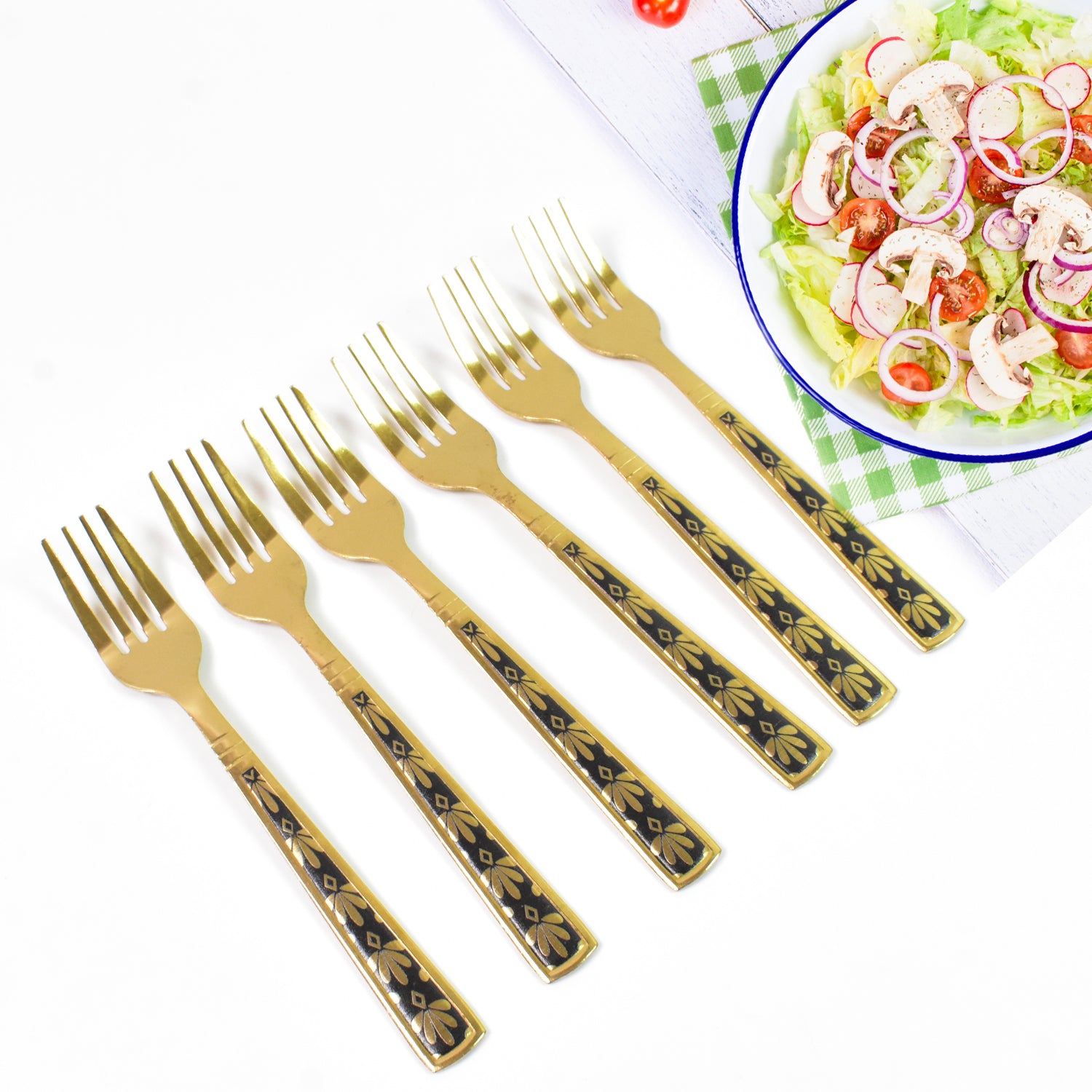 Stainless Steel Premium Fork Traditional Design Tablewar (6 Pcs Set / Golden) - Shivani Jaswal Stainless Steel Premium Fork Traditional Design Tablewar (6 Pcs Set / Golden)