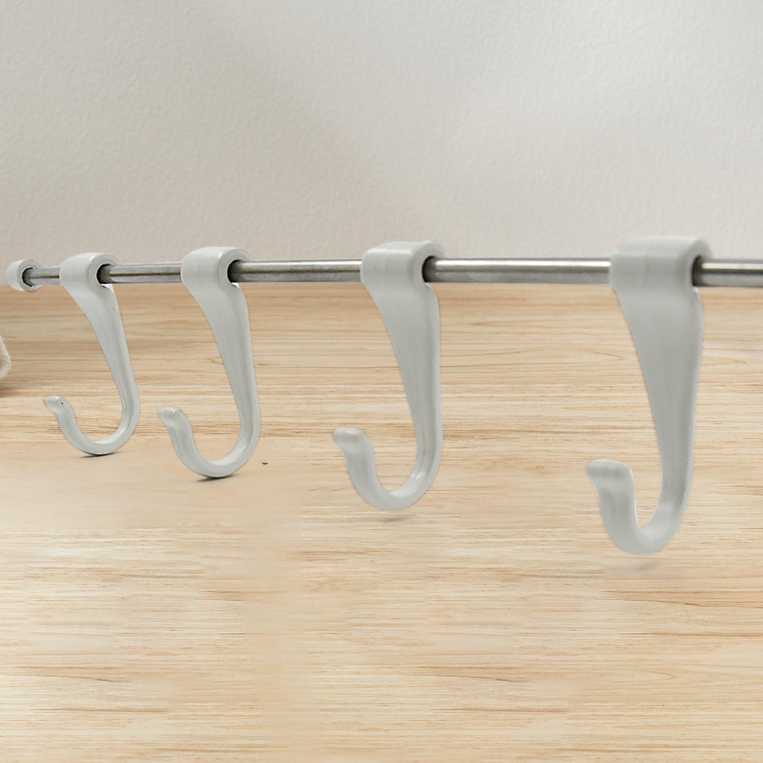 Stainless Steel Utensil Hanger Rail Nail Free Wall Mount with 2 Magic Stickers & 6 Plastic Hooks For Kitchen - Shivani Jaswal Stainless Steel Utensil Hanger Rail Nail Free Wall Mount with 2 Magic Stickers & 6 Plastic Hooks For Kitchen