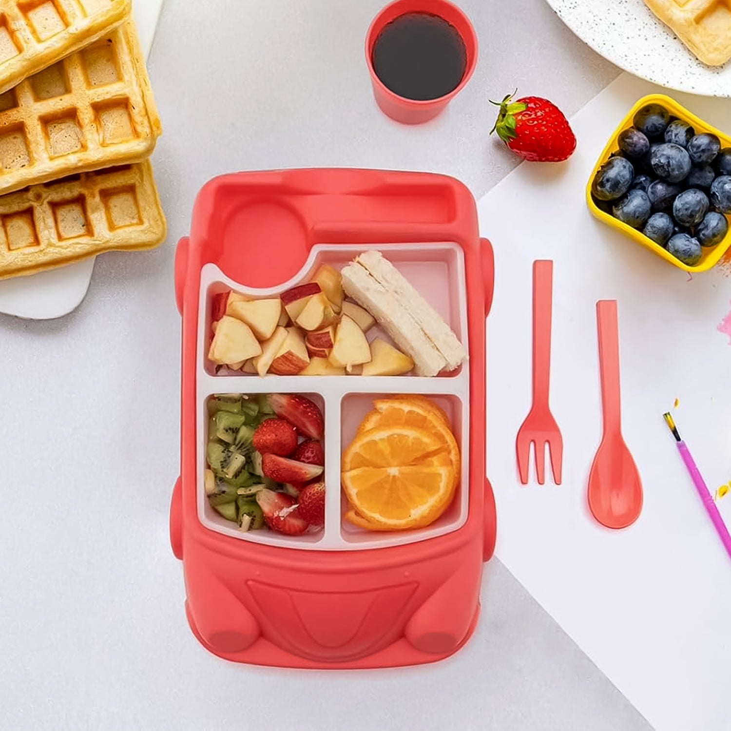 Kid's Car Shaped Plates Cup / Lunch Box Dinnerware Set (4 Pcs Set / 1000 ML Lunch Box) - Shivani Jaswal Kid's Car Shaped Plates Cup / Lunch Box Dinnerware Set (4 Pcs Set / 1000 ML Lunch Box)
