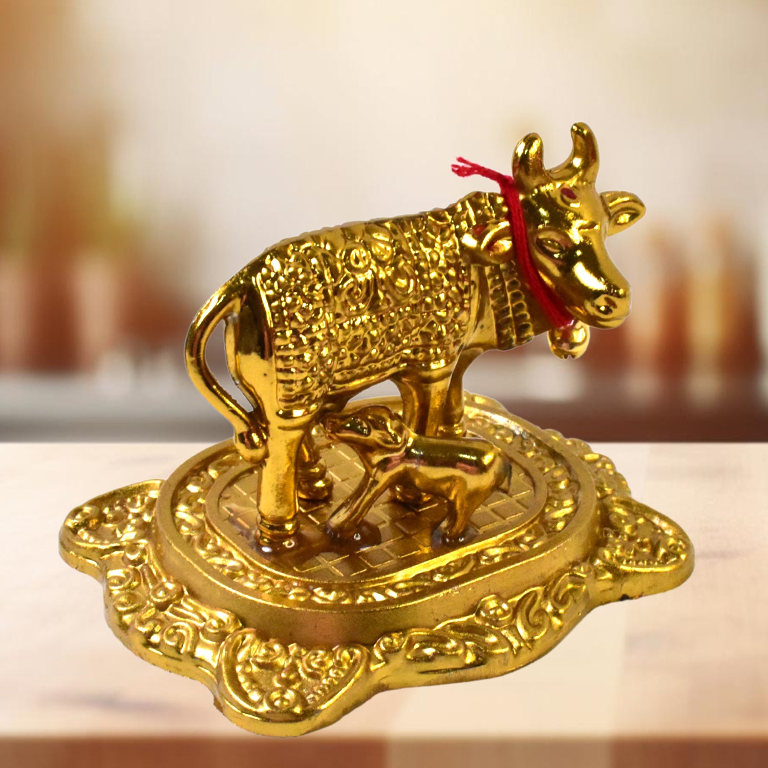 Metal Golden Kamdhenu Cow with Calf (1 Pc) - Shivani Jaswal Metal Golden Kamdhenu Cow with Calf (1 Pc)