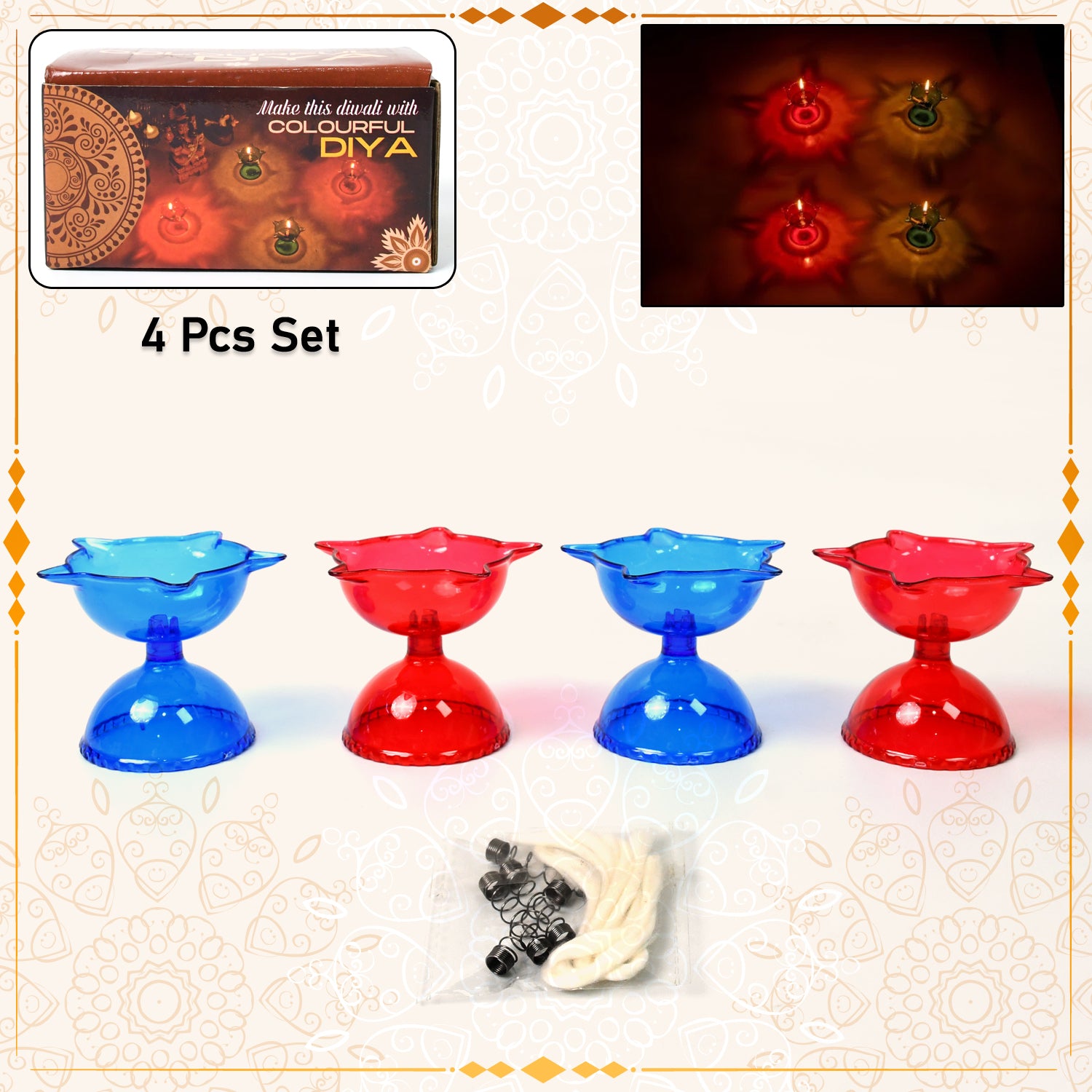 Colourful Reflection Diya Combo Plastic Candle Cup with Multi Shape (4 Pcs Set) - Shivani Jaswal Colourful Reflection Diya Combo Plastic Candle Cup with Multi Shape (4 Pcs Set)