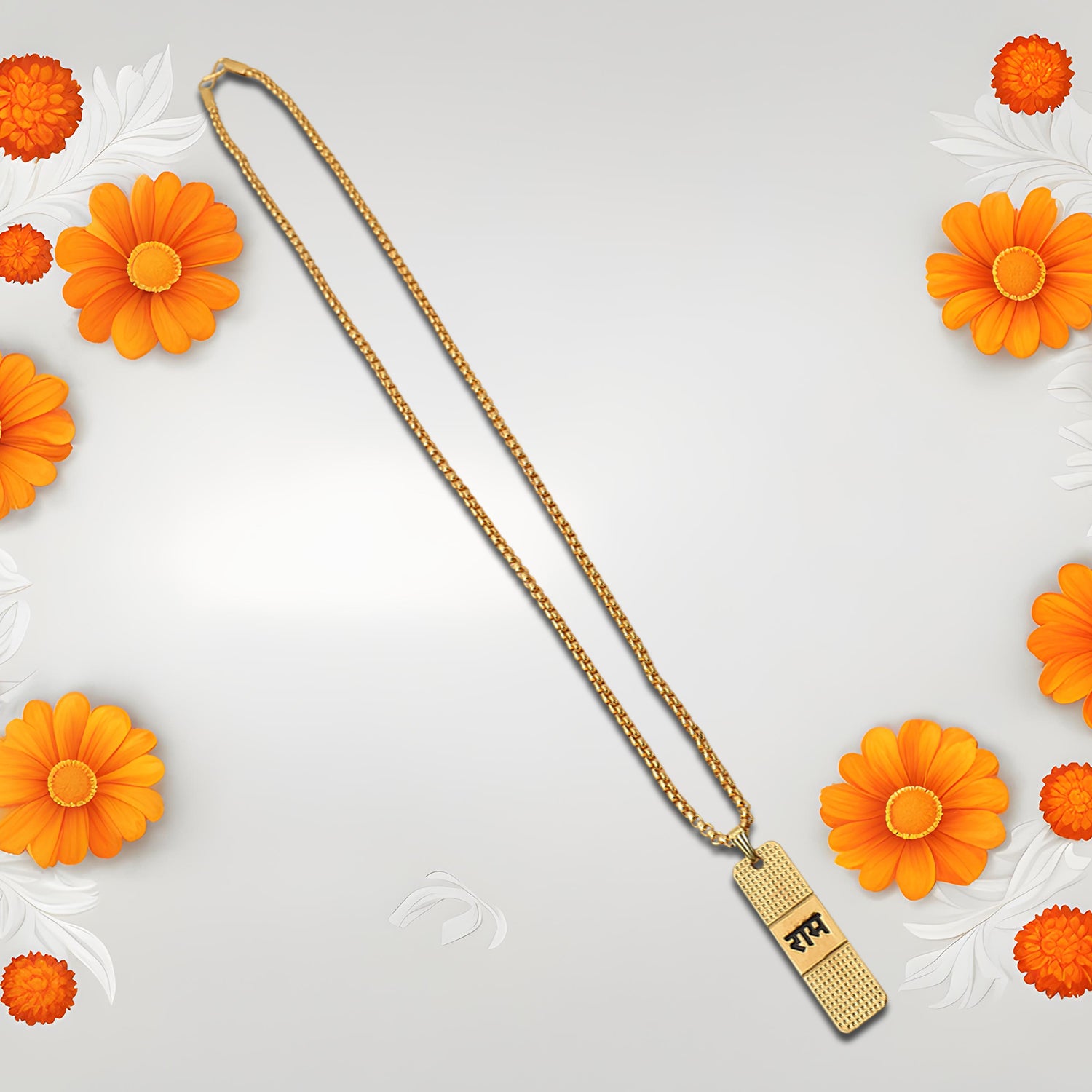Golden Ram Naam Locket With Chain (1 Pc) - Shivani Jaswal Golden Ram Naam Locket With Chain (1 Pc)
