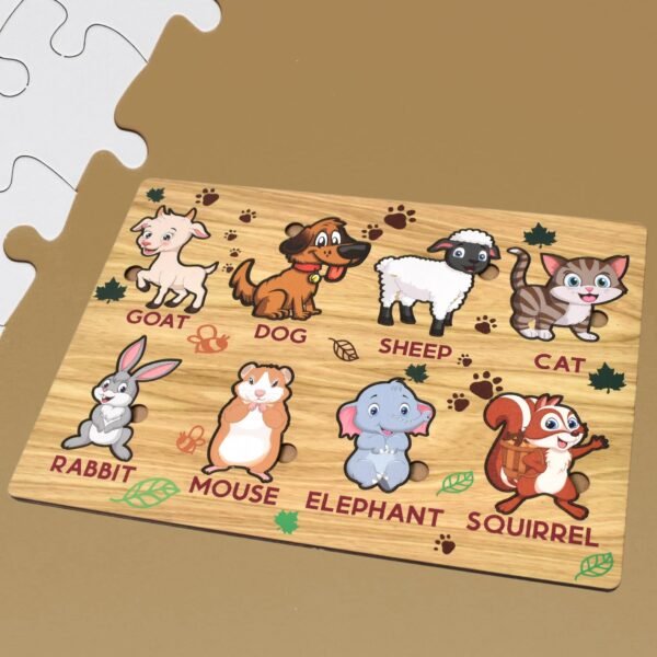 Wooden Animal Puzzle Learning Educational Board (1 Set / 28Ã—20 Cm)