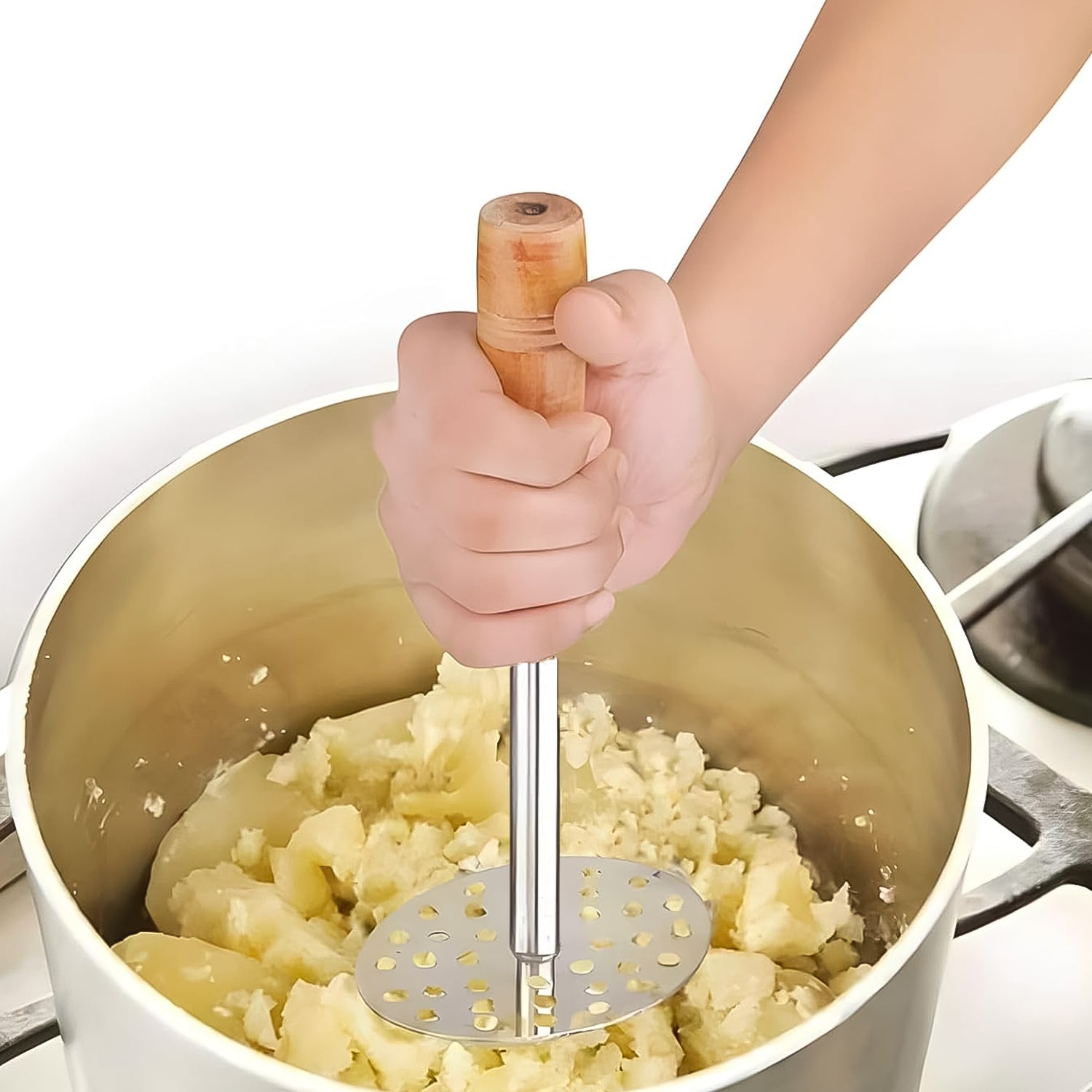 High Grade Stainless Steel Potato Masher Paubhaji / Pav Bhaji Masher with Wooden handle (1 Pc) - Shivani Jaswal High Grade Stainless Steel Potato Masher Paubhaji / Pav Bhaji Masher with Wooden handle (1 Pc)
