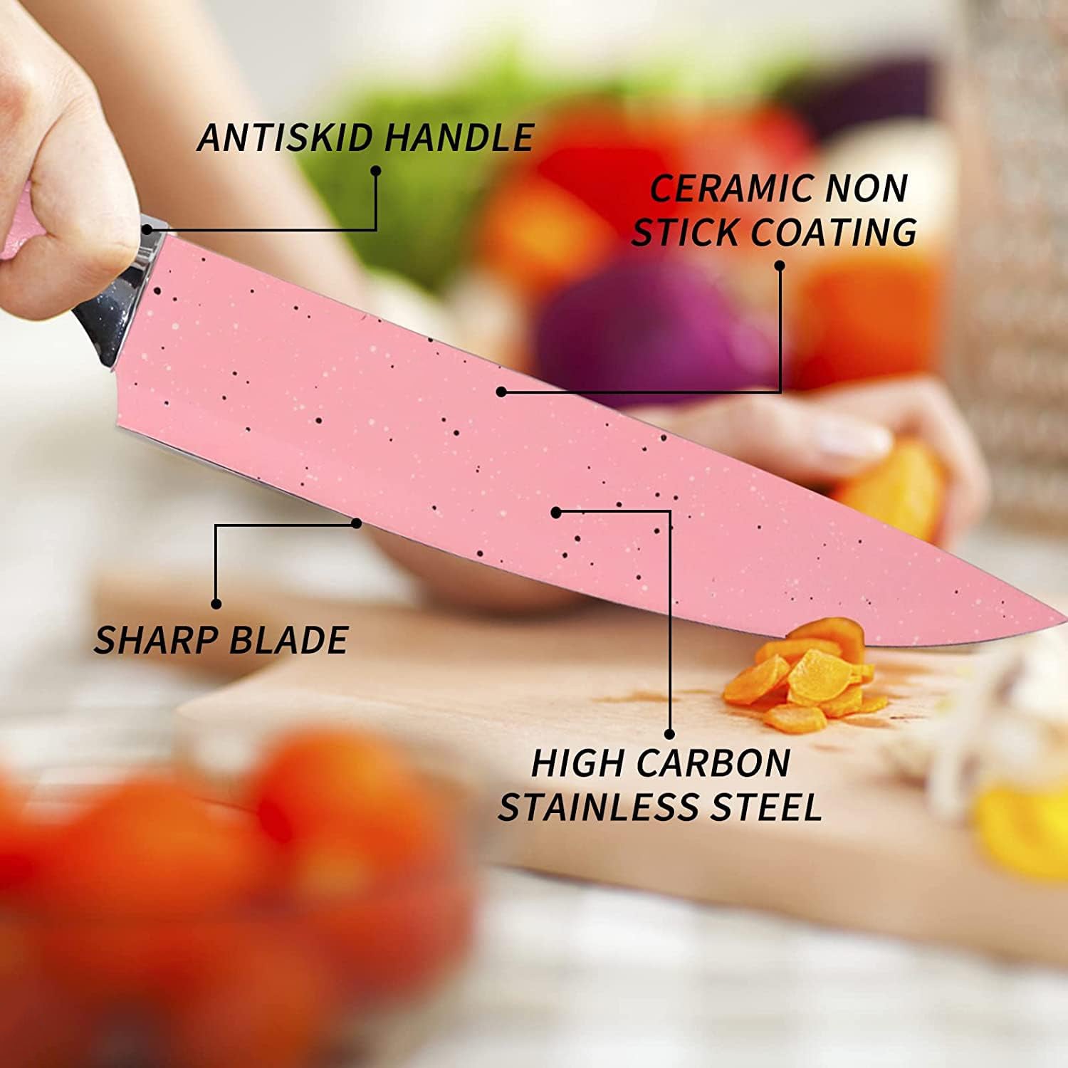 Stainless Steel Non Stick Ceramic Coating 6 Pcs Chef Kitchen Knife Set with Scissor & Peeler - Shivani Jaswal Stainless Steel Non Stick Ceramic Coating 6 Pcs Chef Kitchen Knife Set with Scissor & Peeler