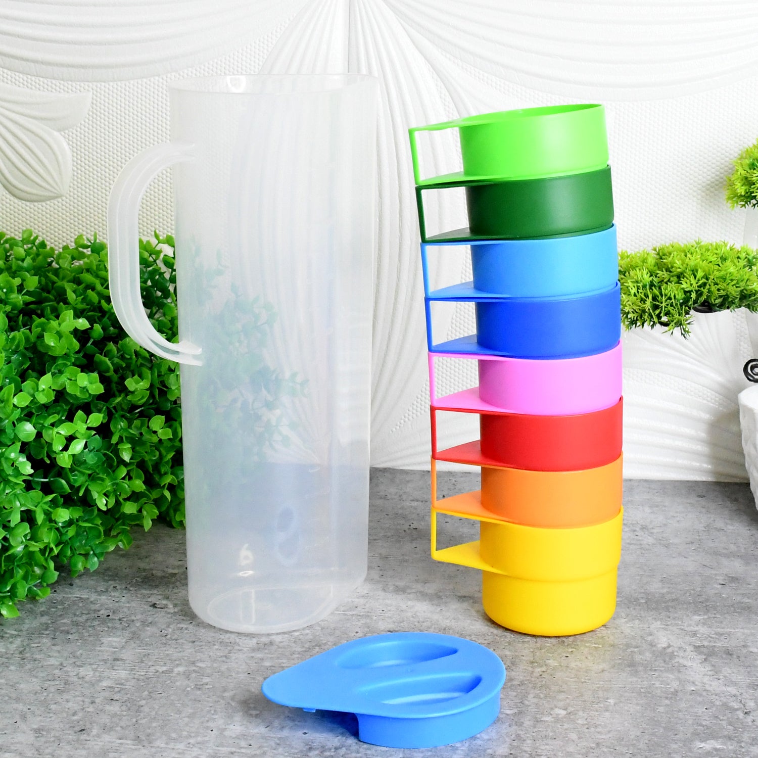 Rainbow Picnic Plastic Pitcher / Jug / Kettle Glass / Cup Set Water Bottle+Cup (9 Pcs Set) - Shivani Jaswal Rainbow Picnic Plastic Pitcher / Jug / Kettle Glass / Cup Set Water Bottle+Cup (9 Pcs Set)