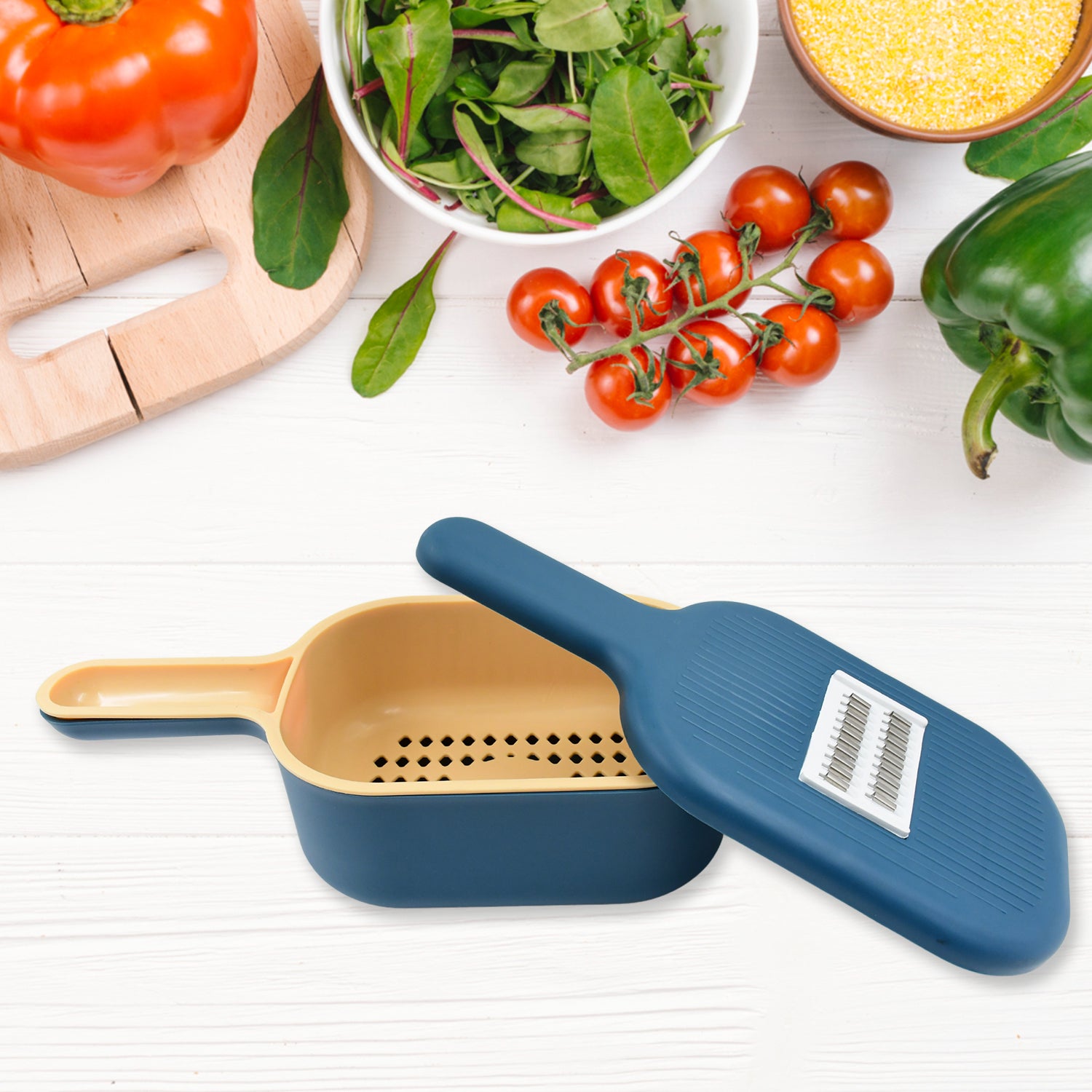 Vegetable Slicer Cutter - 6 Blades Kitchen Accessories, Tools & Appliances with Container & Handle (1 Set) - Shivani Jaswal Vegetable Slicer Cutter - 6 Blades Kitchen Accessories, Tools & Appliances with Container & Handle (1 Set)