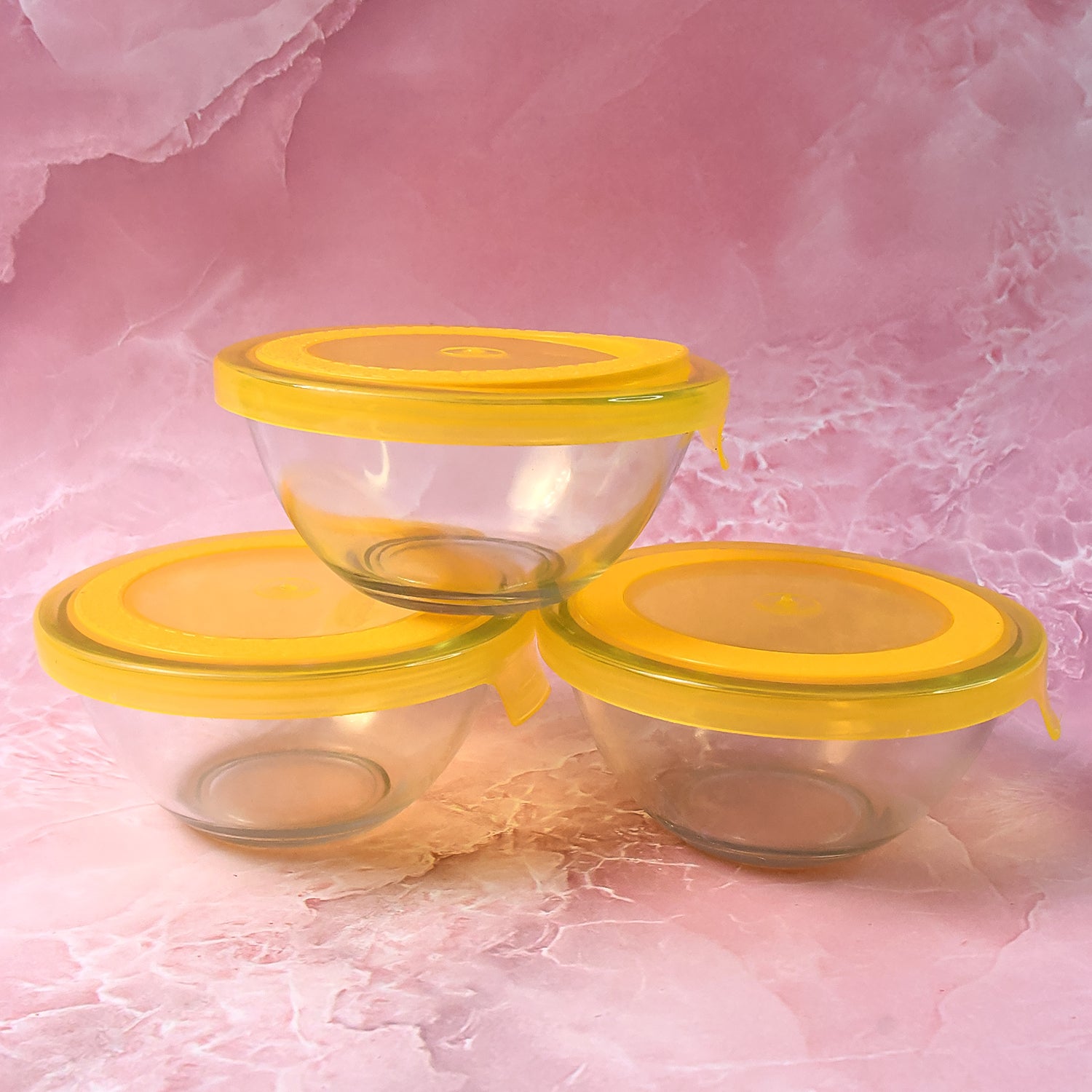 Dazzle Glass Bowl Set Mixing / Storage Bowls with Lids (3 pcs Set) - Shivani Jaswal Dazzle Glass Bowl Set Mixing / Storage Bowls with Lids (3 pcs Set)