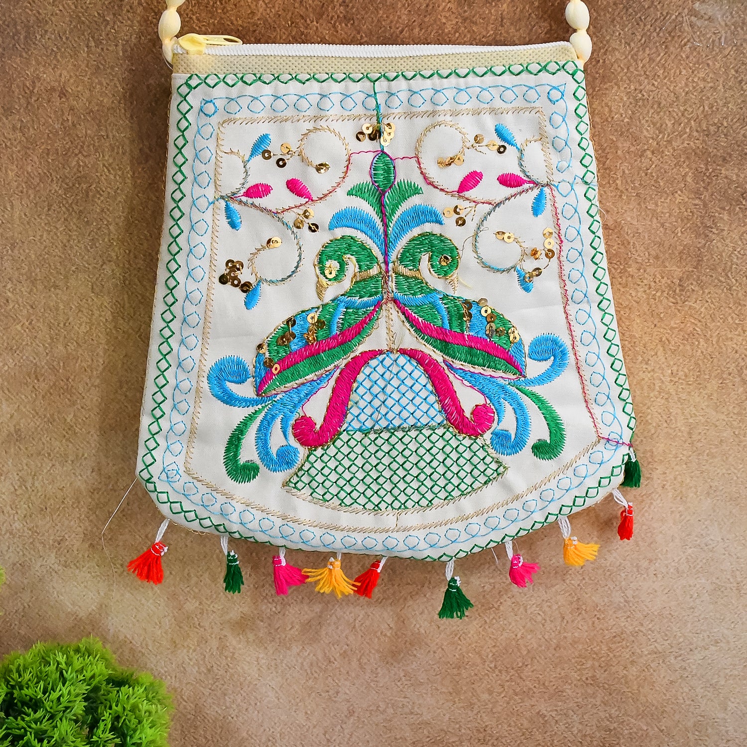 Handcrafted Cotton Embroidered Shoulder Bag / Purse for Girls & women (1 Pc / 9 Inch / Mix Desing) - Shivani Jaswal Handcrafted Cotton Embroidered Shoulder Bag / Purse for Girls & women (1 Pc / 9 Inch / Mix Desing)