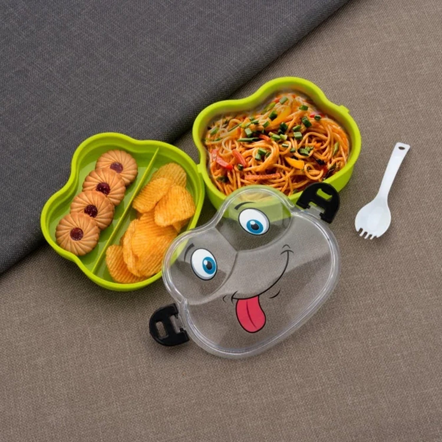 Double Layer Froggy Shape Lunch Box with Spoon (1 Pc / Mix Color) - Shivani Jaswal Double Layer Froggy Shape Lunch Box with Spoon (1 Pc / Mix Color)