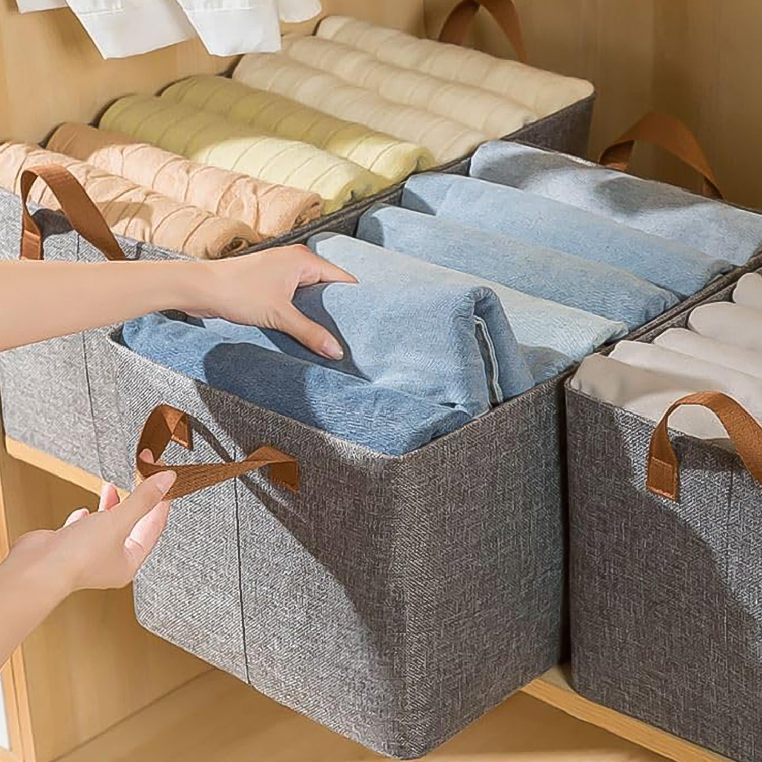 Cloth storage baskets, closet storage bins, Canvas Fabric Storage Basket for shelves, basket organizers for shelf, storage bins for clothes (48×27 Cm) - Shivani Jaswal Cloth storage baskets, closet storage bins, Canvas Fabric Storage Basket for shelves, basket organizers for shelf, storage bins for clothes (48×27 Cm)