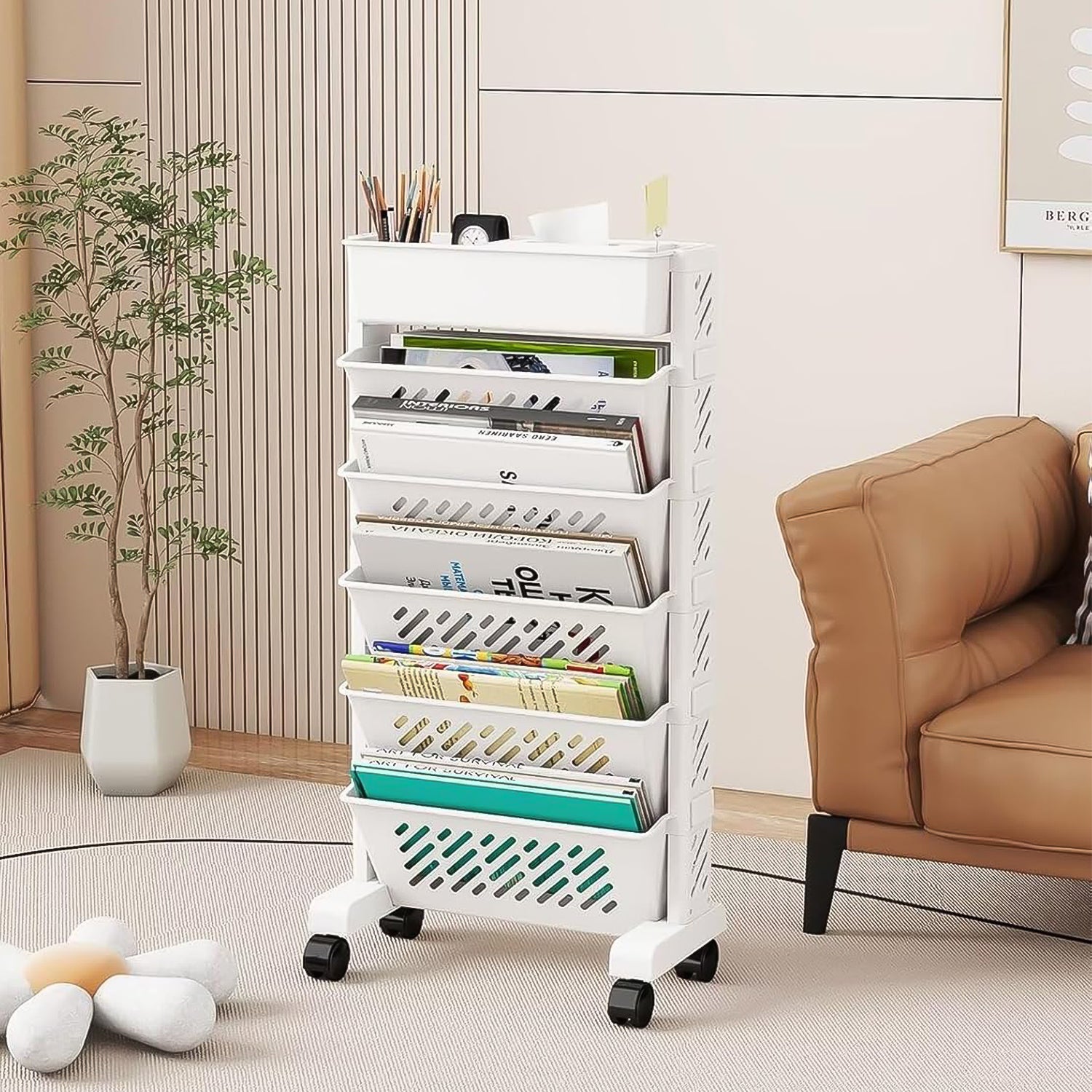 Movable Bookshelf, Large Capacity Rotatable Plastic Rolling Organization Shelf / Rack - Shivani Jaswal Movable Bookshelf, Large Capacity Rotatable Plastic Rolling Organization Shelf / Rack