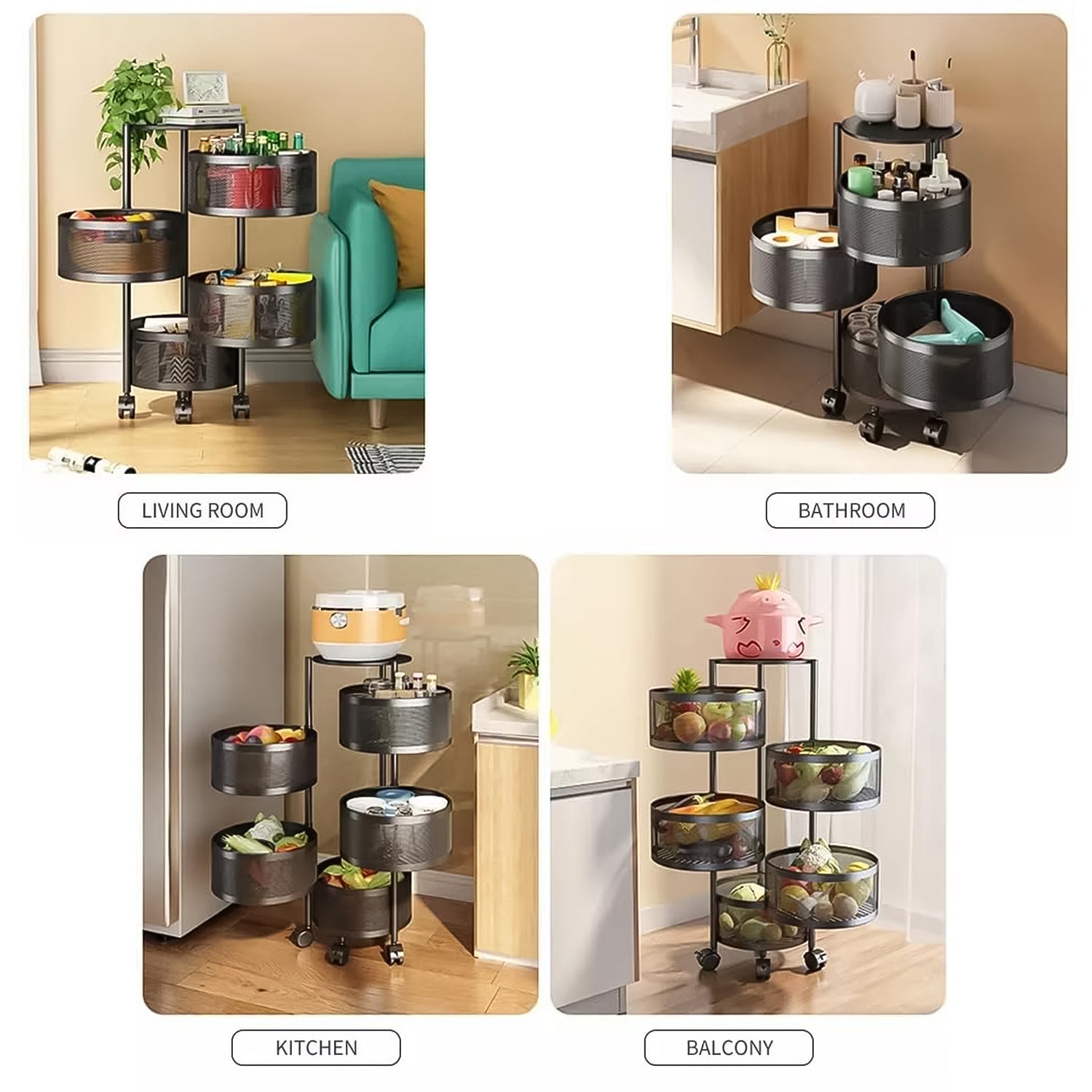 Metal Round High Quality Kitchen Trolley with Wheels (3 Layer / 1 Pc) - Shivani Jaswal Metal Round High Quality Kitchen Trolley with Wheels (3 Layer / 1 Pc)