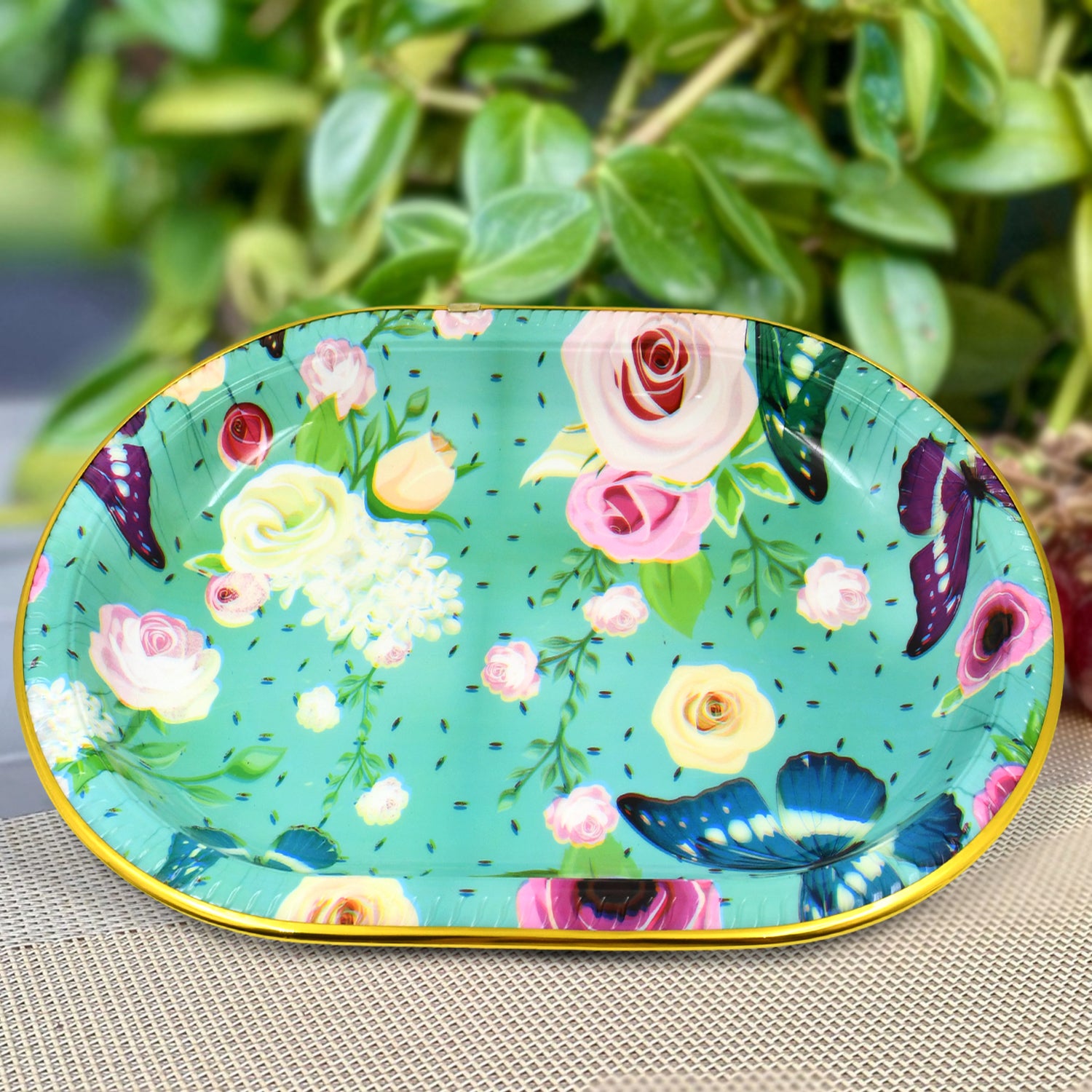 Big Plastic Flower Printed Design Serving Tray (1 Pc / 35 x 24 CM / Mix Color) - Shivani Jaswal Big Plastic Flower Printed Design Serving Tray (1 Pc / 35 x 24 CM / Mix Color)