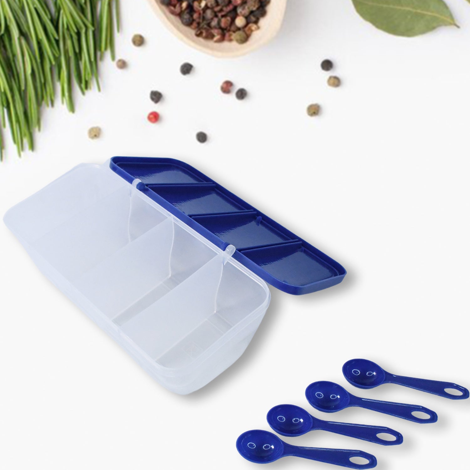 Kitchen Multipurpose Air-tight 4 Sections Storage Containers / Masala Box (1 Set) - Shivani Jaswal Kitchen Multipurpose Air-tight 4 Sections Storage Containers / Masala Box (1 Set)