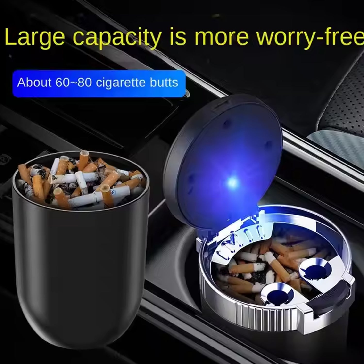 Portable Car Ashtray with Lid and Blue LED Light (1 Pc) - Shivani Jaswal Portable Car Ashtray with Lid and Blue LED Light (1 Pc)