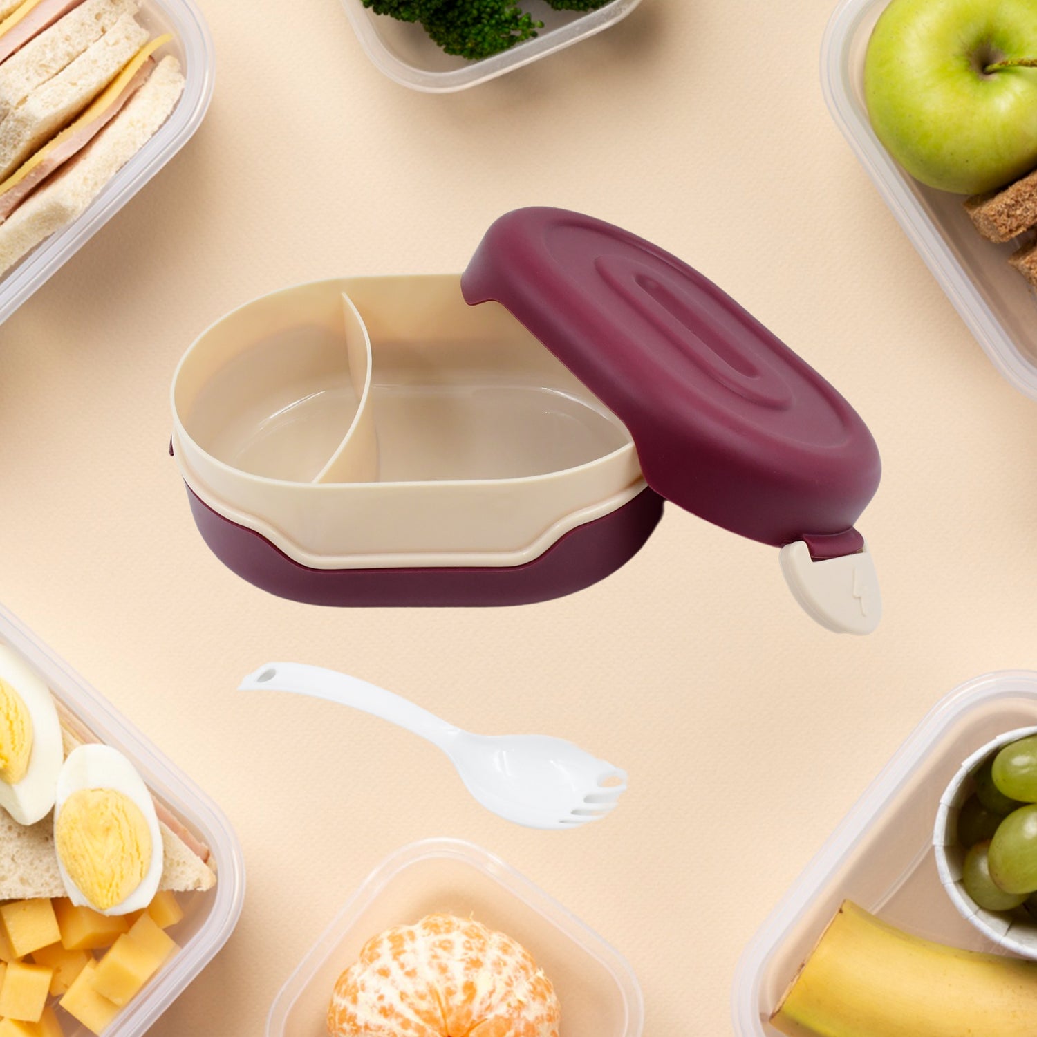 Airtight Food Grade Tiffin Box with 2 in 1 Spoon And 2 Compartment - Shivani Jaswal Airtight Food Grade Tiffin Box with 2 in 1 Spoon And 2 Compartment