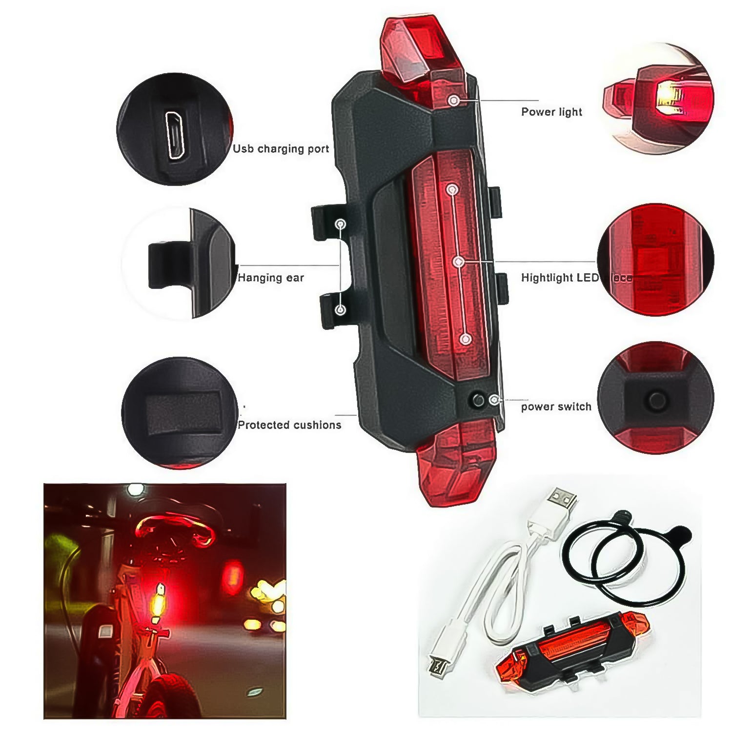 Combo of Bicycle LED USB Rechargeable Head Light and Tail Light (2 Pc Set) - Shivani Jaswal Combo of Bicycle LED USB Rechargeable Head Light and Tail Light (2 Pc Set)
