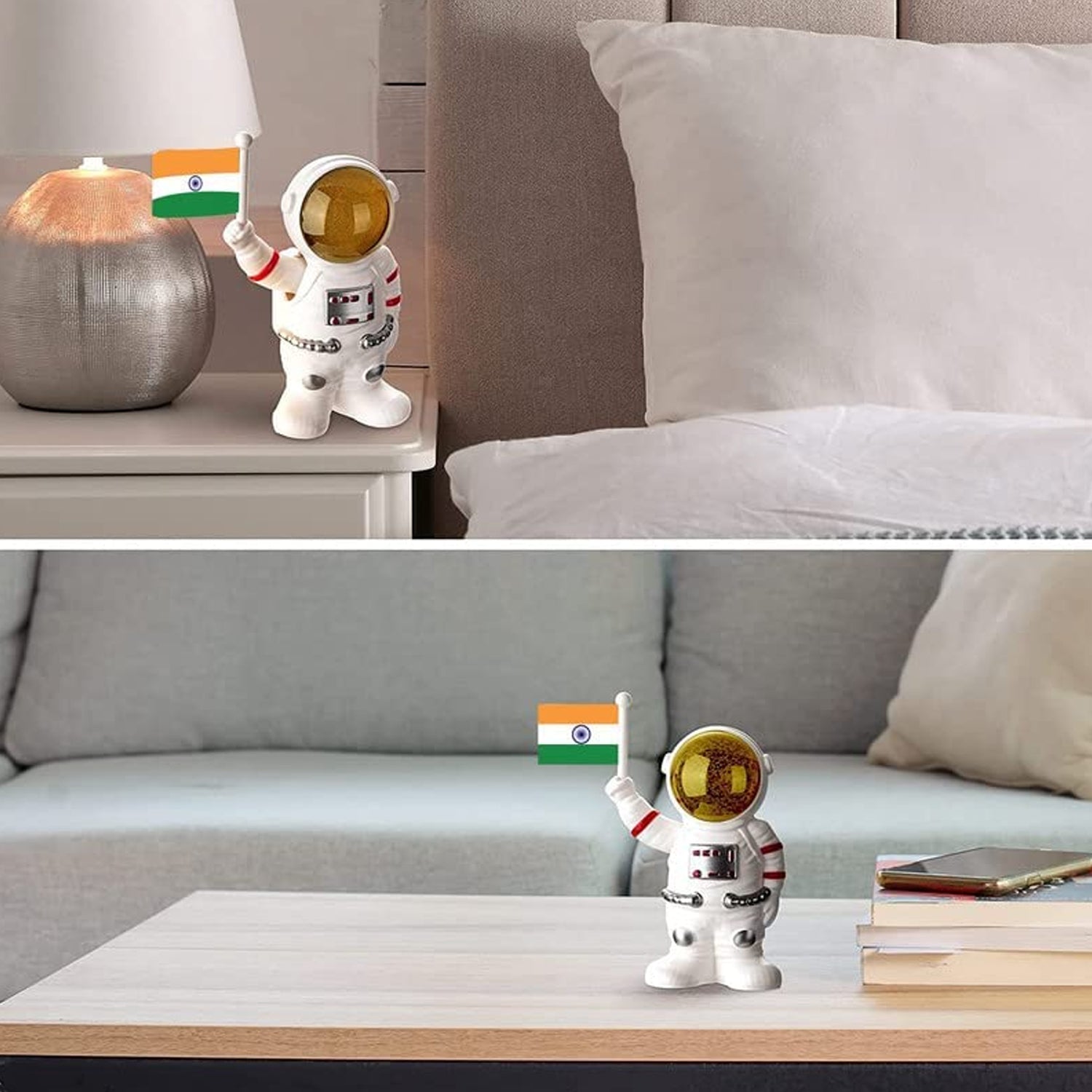 Solar Power Astronaut Ornament Moving Hand with Indian Flag (1 Pc) - Shivani Jaswal Solar Power Astronaut Ornament Moving Hand with Indian Flag (1 Pc)
