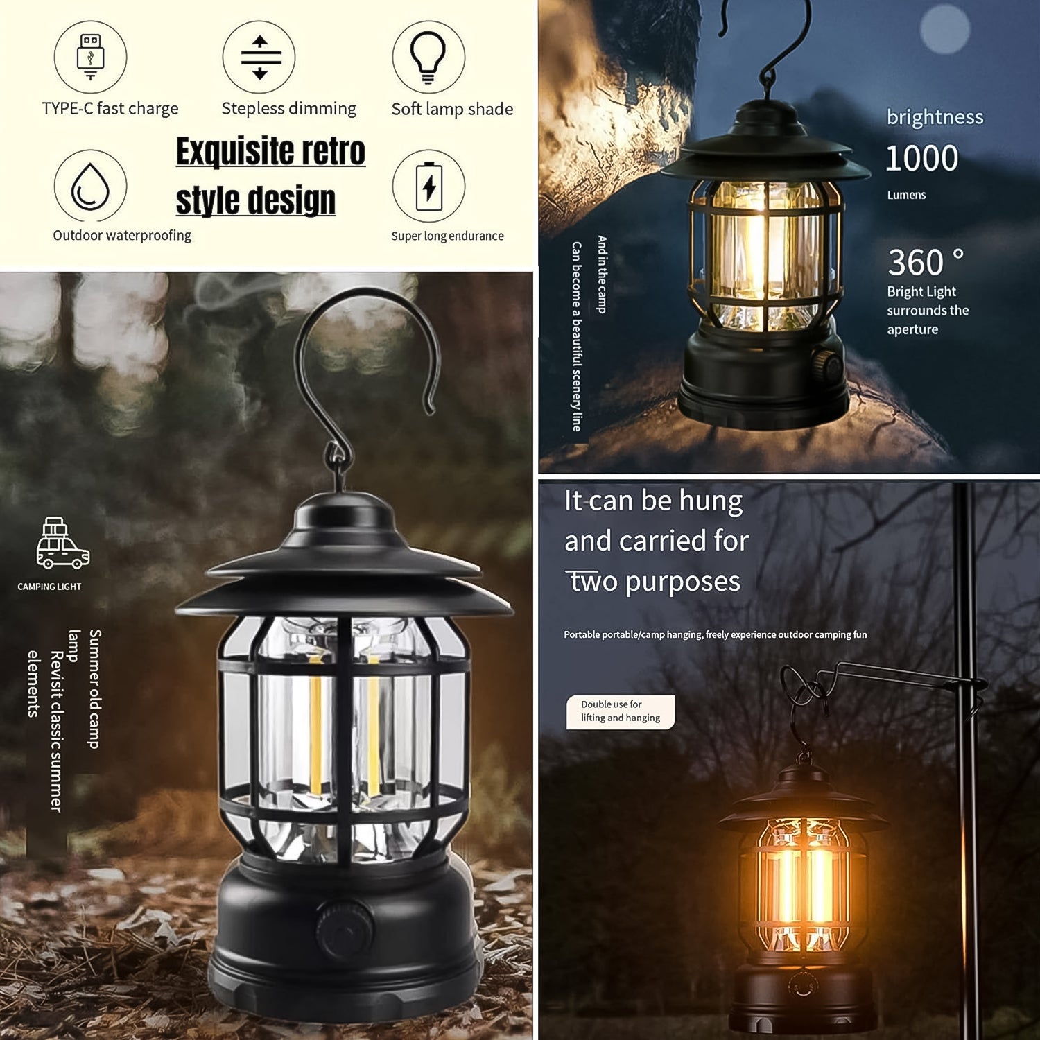 LED Camping Lante Light Retro Style Lighting Battery Type-c Rechargeable (1 Pc) - Shivani Jaswal LED Camping Lante Light Retro Style Lighting Battery Type-c Rechargeable (1 Pc)